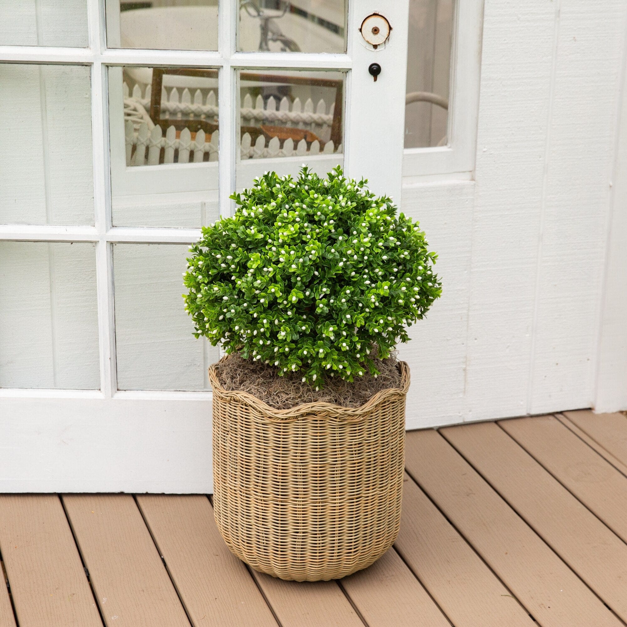 23" UV Resistant Artificial Flowering Boxwood Topiary with Integrated Ground Stake (Indoor/Outdoor) - Image 3
