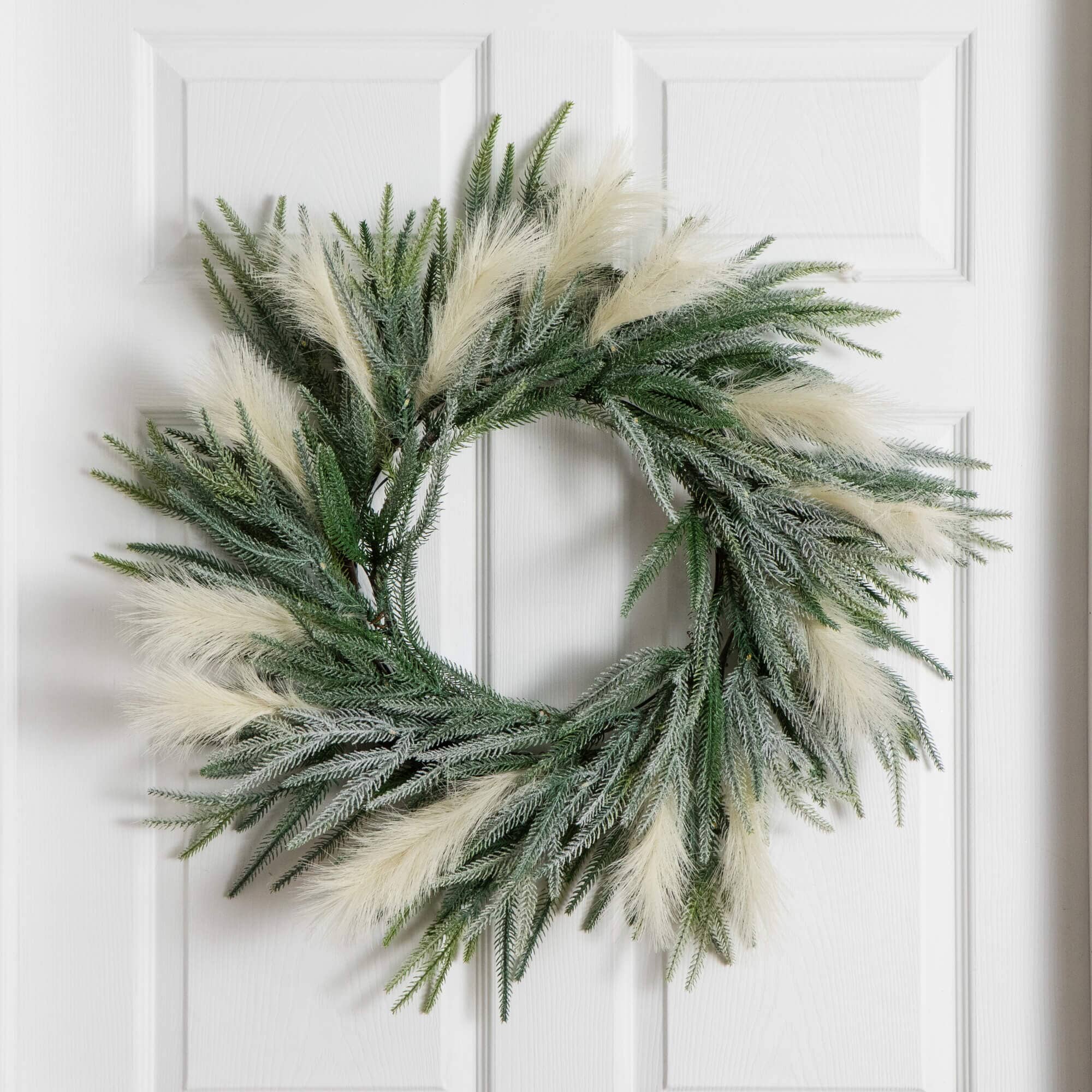 24" Artificial Balsma Fir Pine and Pampas Wreath with 50 Color Changing LED Lights - Image 6