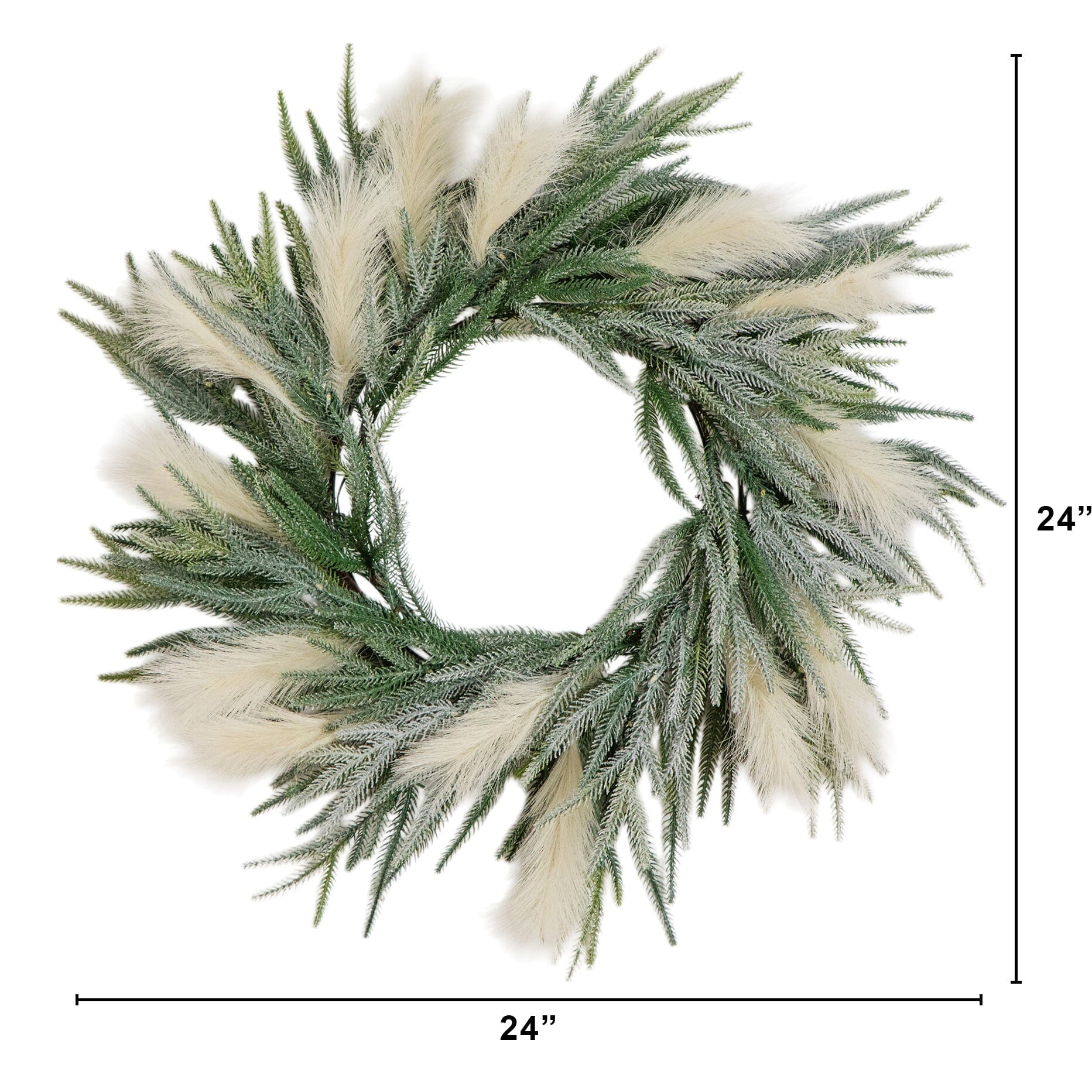24" Artificial Balsma Fir Pine and Pampas Wreath with 50 Color Changing LED Lights - Image 8