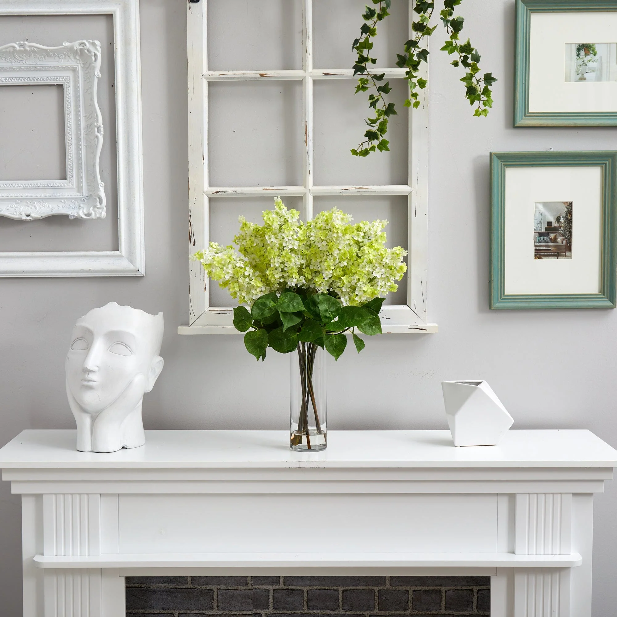 24” Artificial Lilac  Arrangement with  Cylinder Glass Vase - Image 6