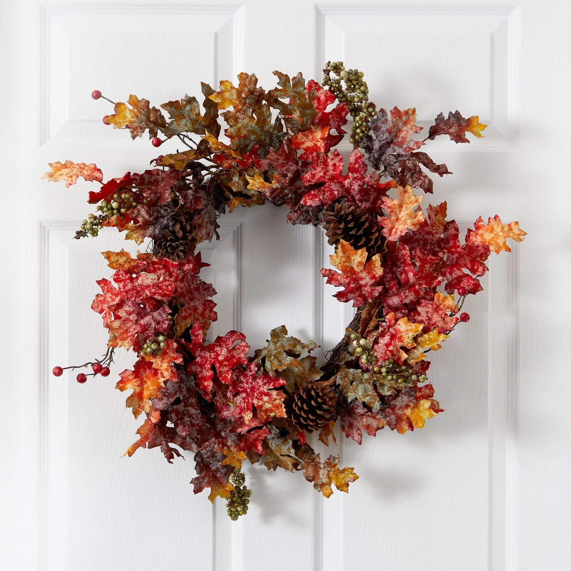 24” Autumn Maple, Berries and Pinecone Fall Artificial Wreath - Image 2
