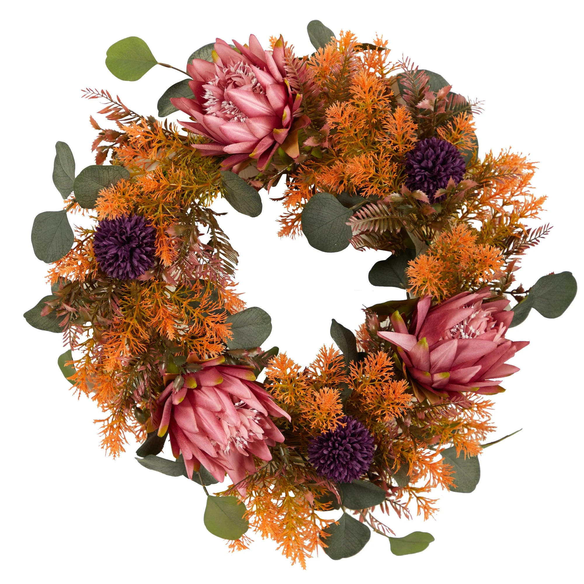 24” Autumn Protea Artificial Wreath