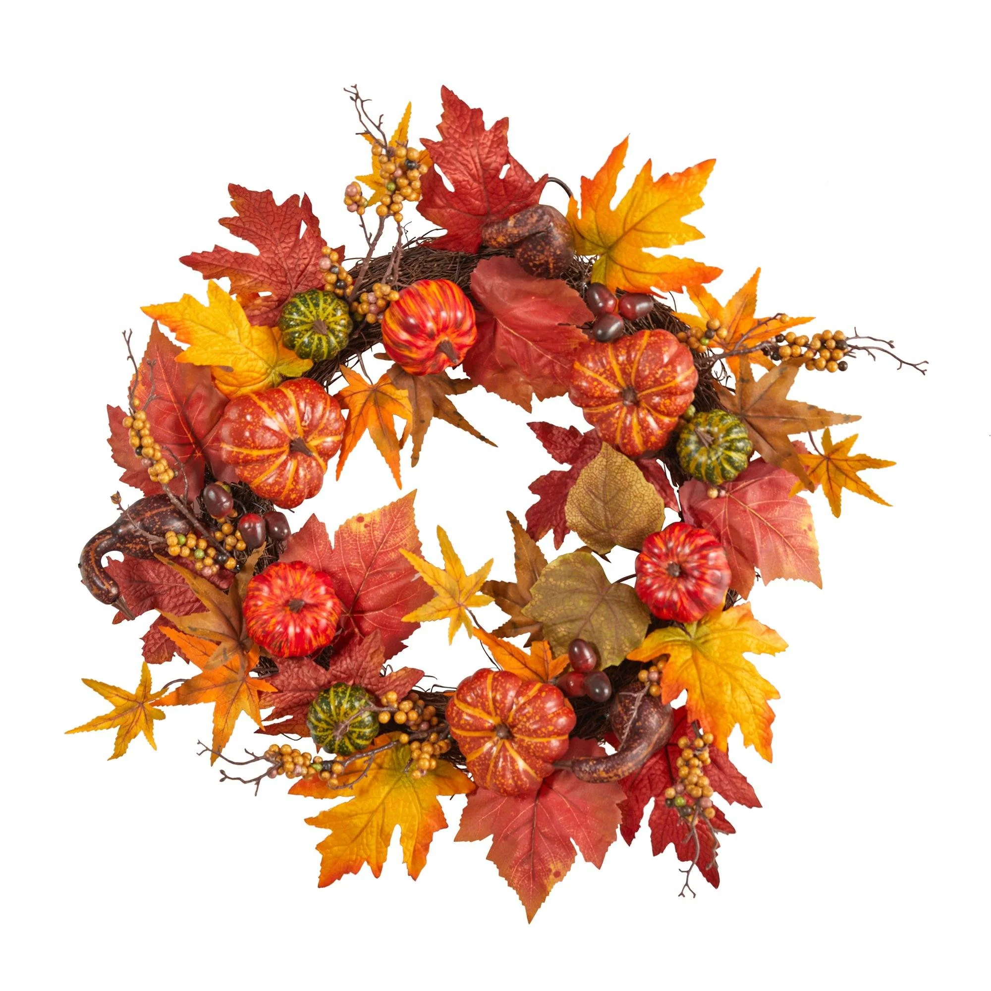 24” Autumn Pumpkin and Berries Artificial Fall Wreath - Image 6