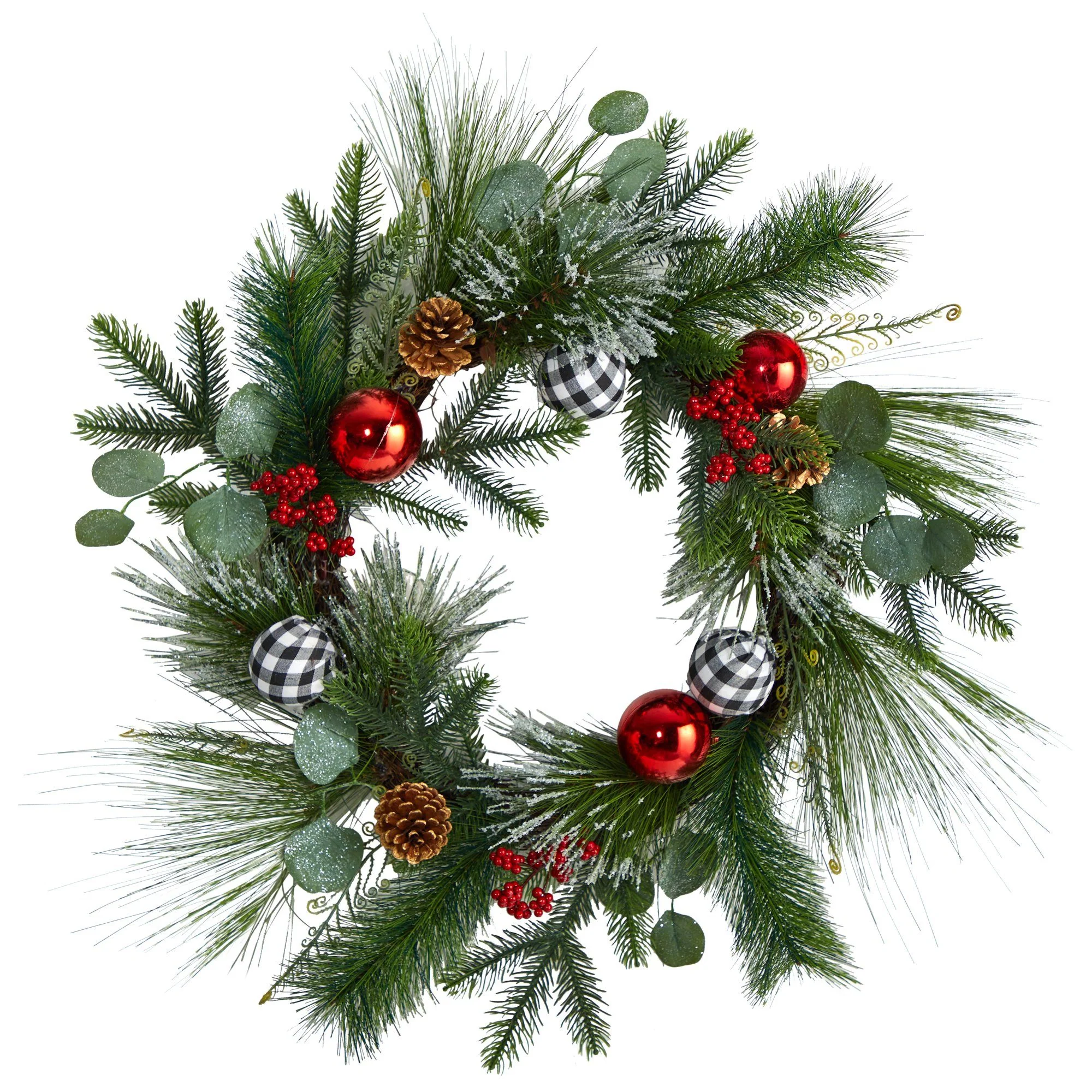 24” Berry and Pinecone Artificial Christmas Wreath with Ornaments - Image 5
