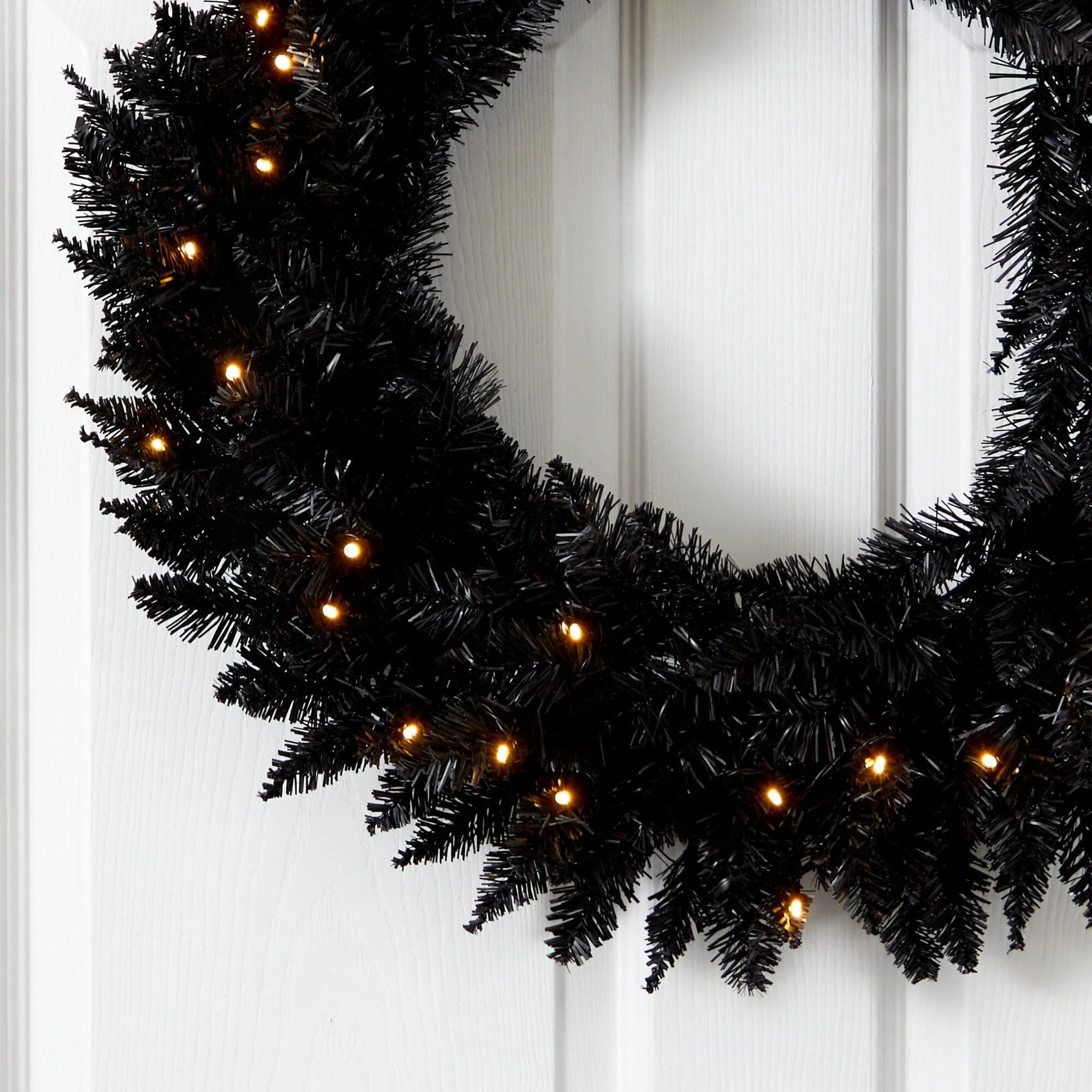 24” Black Artificial Wreath with 35 Warm White LED Lights - Image 2