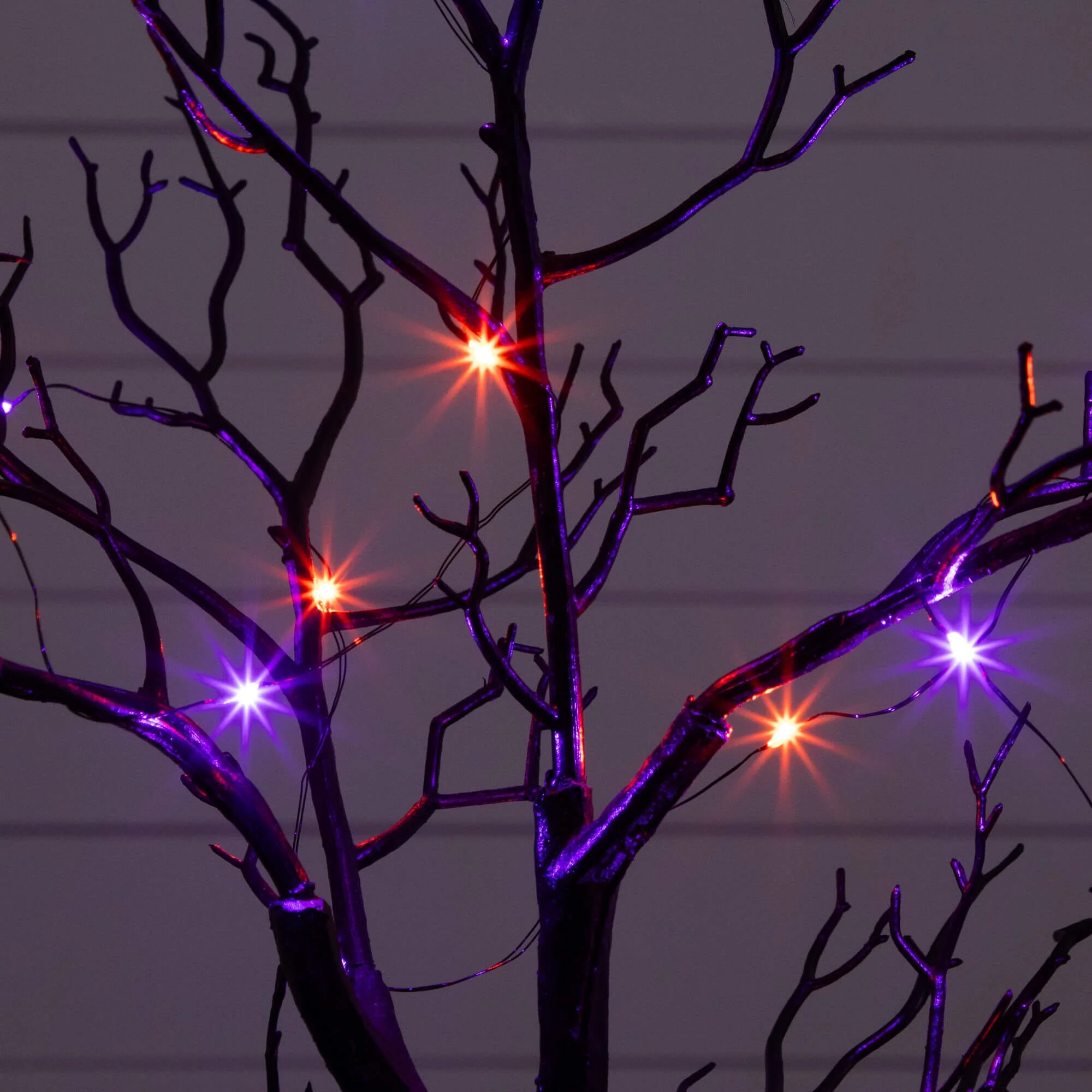 2' Pre-Lit Artificial Halloween Black Spooky Twig Tree with Bats and 40 Orange & Purple LED Lights - Image 4