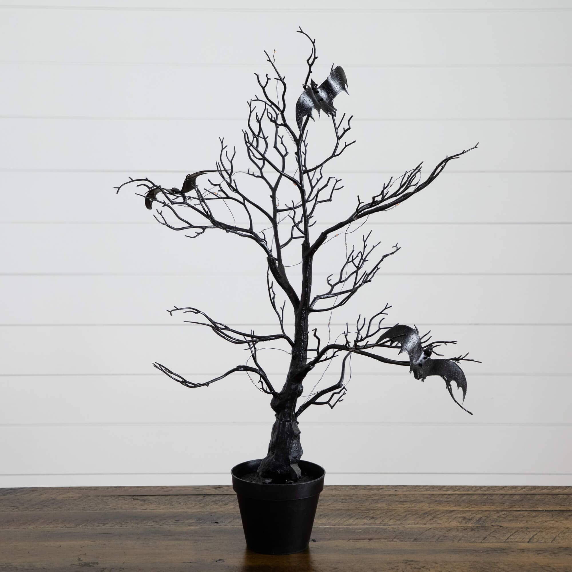 2' Pre-Lit Artificial Halloween Black Spooky Twig Tree with Bats and 40 Orange & Purple LED Lights - Image 5