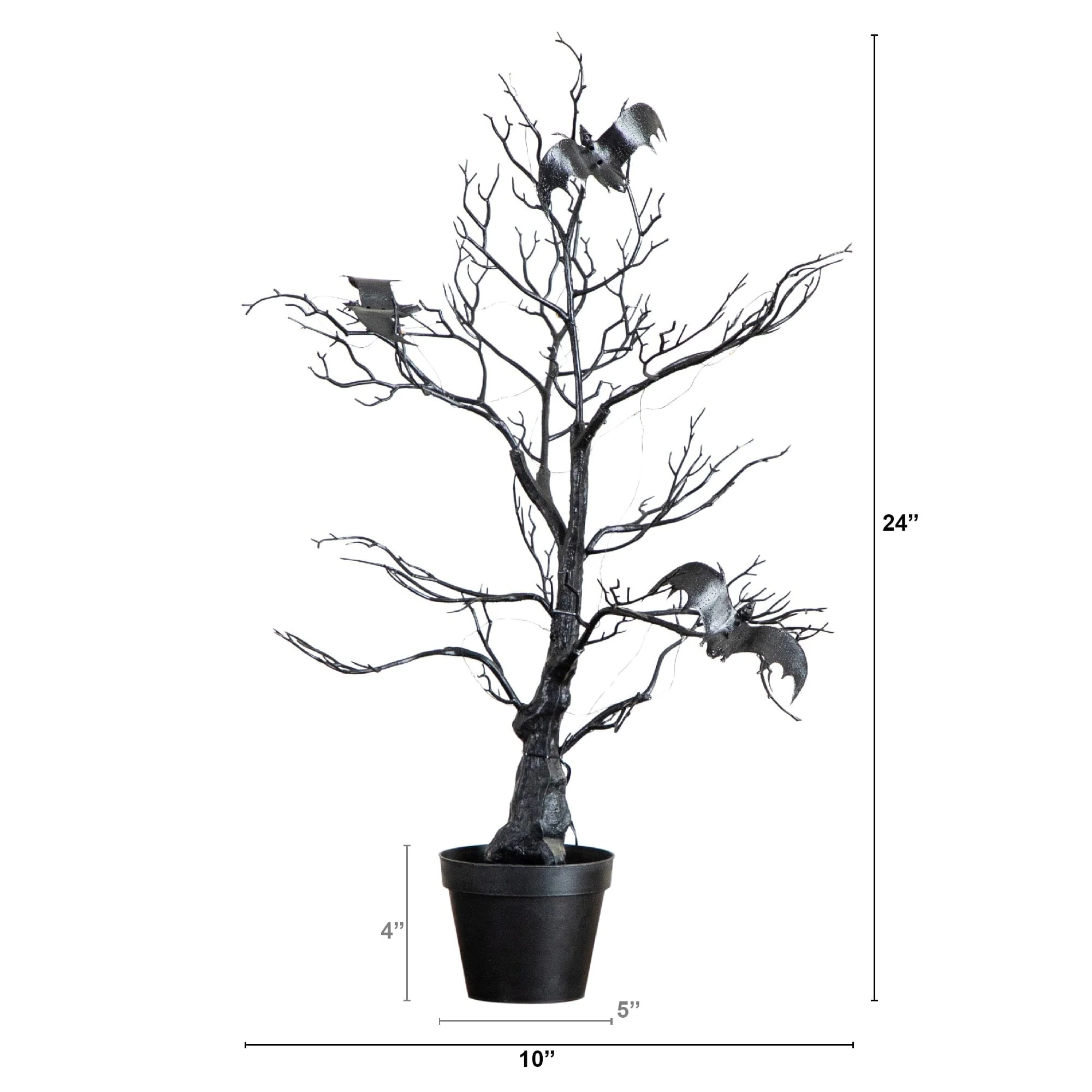 2' Pre-Lit Artificial Halloween Black Spooky Twig Tree with Bats and 40 Orange & Purple LED Lights - Image 8