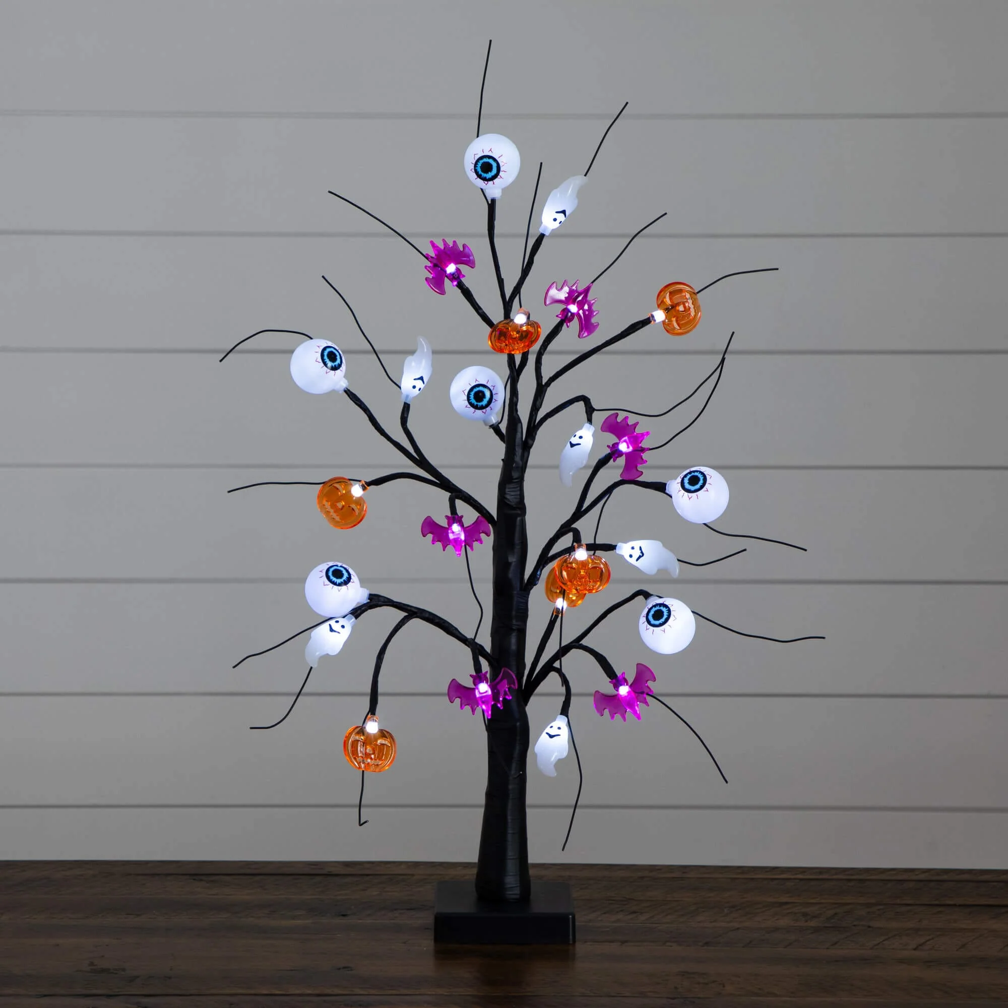 2' Pre-Lit Artificial Halloween Eyeballs, Ghosts, Bats & Pumpkins 24 LED Lighted Ornament Tree