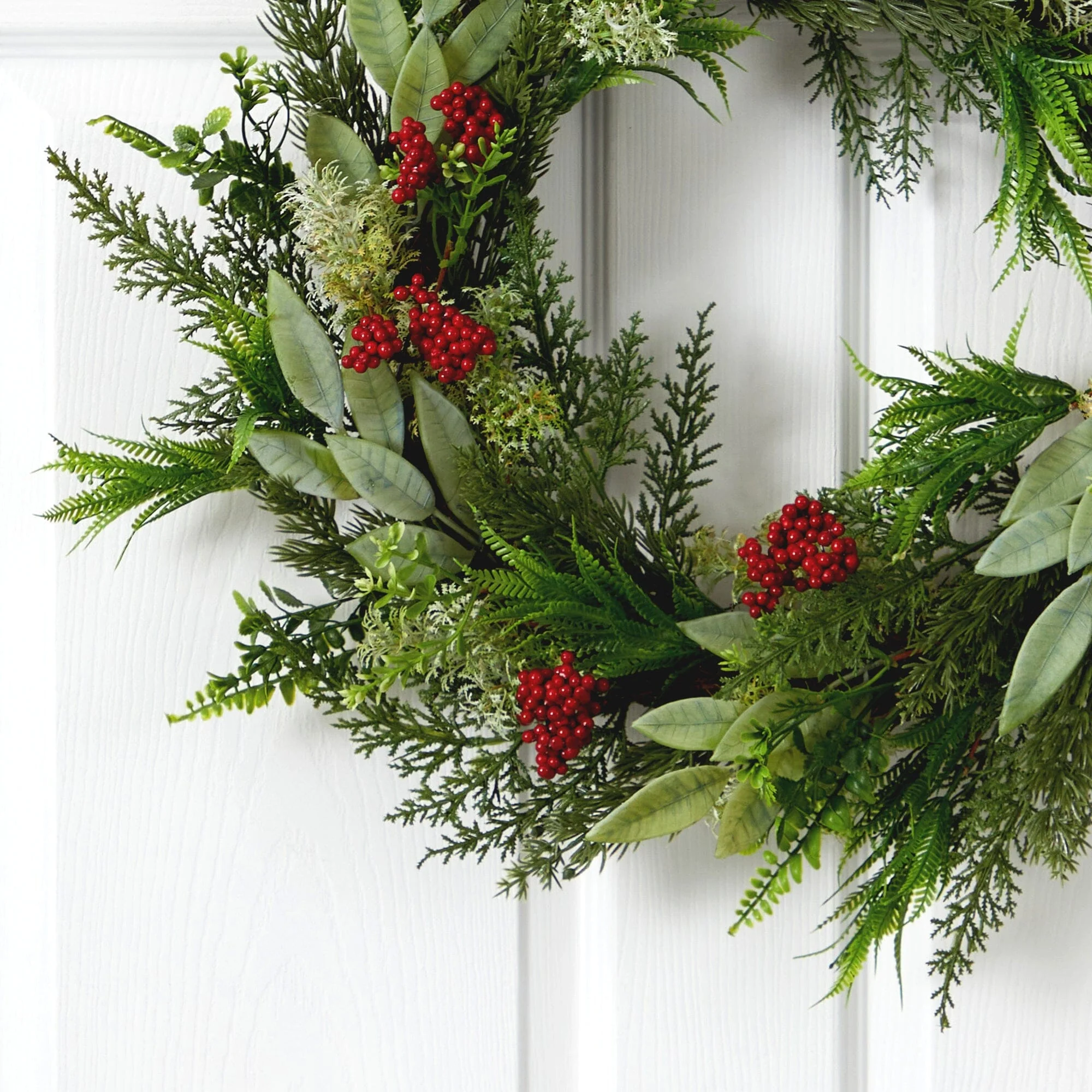 24” Cedar, Eucalyptus and Berries Artificial Christmas Wreath - Image 2