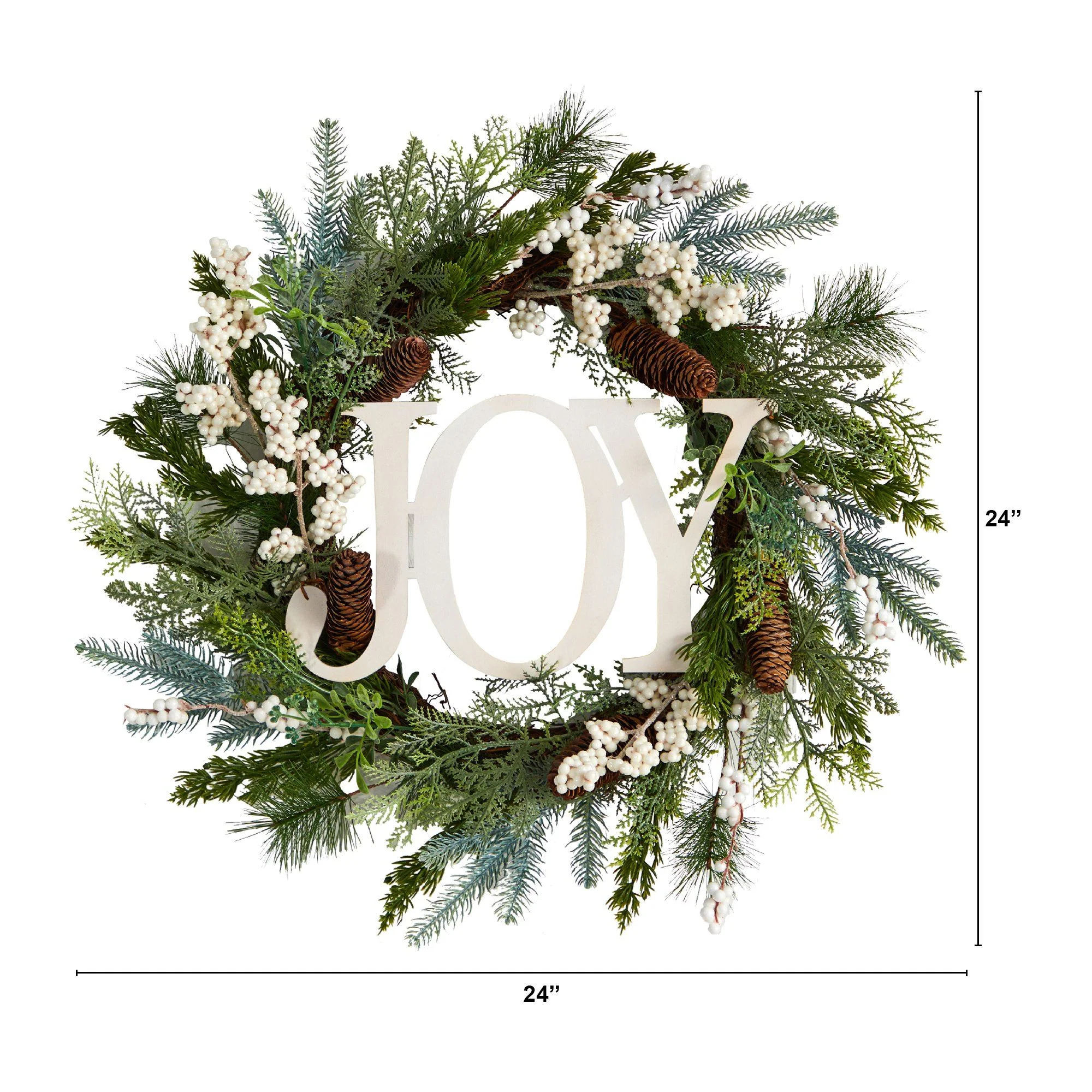 24” Christmas Joy Greenery Holiday Artificial Wreath - Image 3