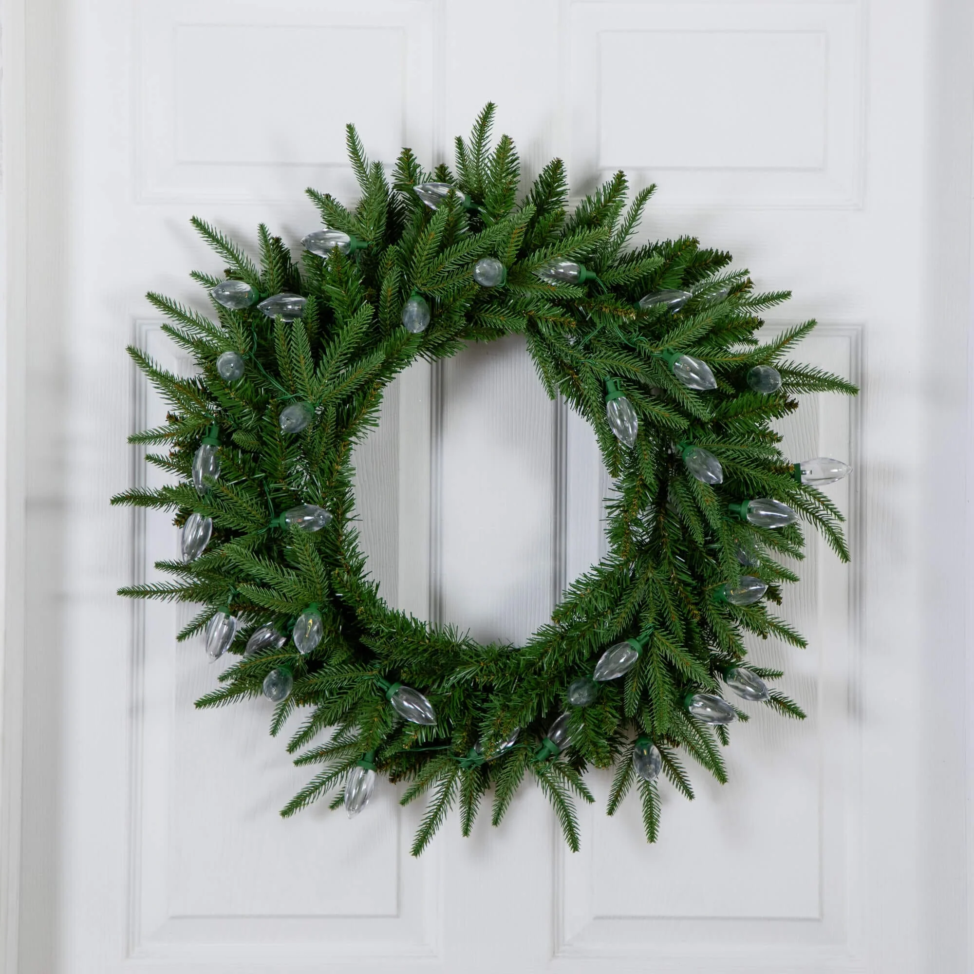 24" Pre-Lit Artificial Luxembourg Pine Christmas Wreath with 35 Multicolored Traditional Bulb LED Lights - Image 8
