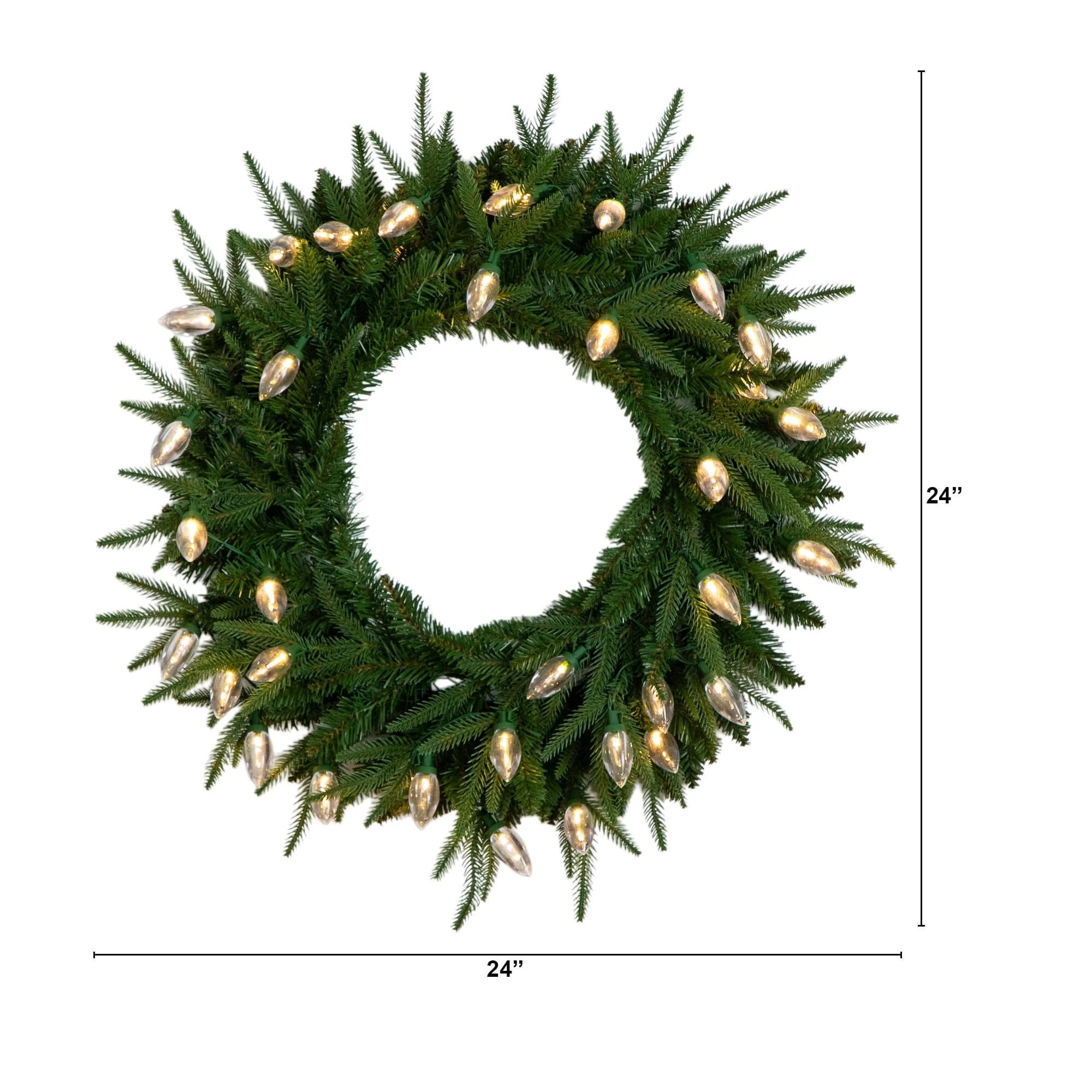 24" Pre-Lit Artificial Luxembourg Pine Christmas Wreath with 35 Multicolored Traditional Bulb LED Lights - Image 9