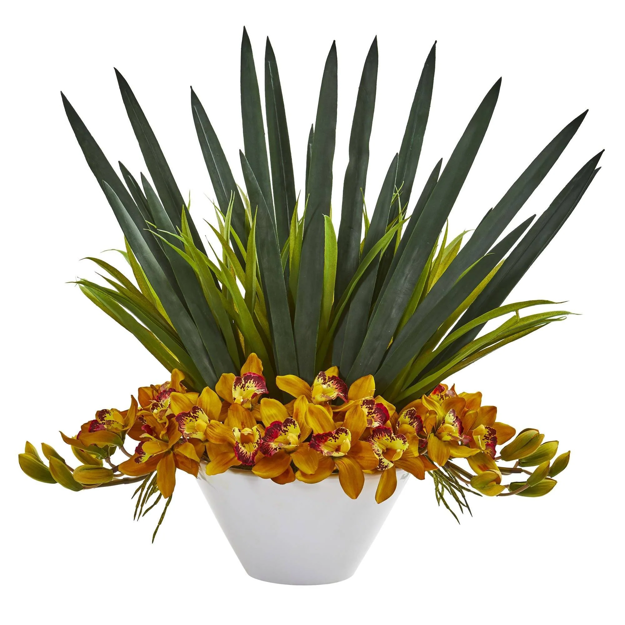 Cymbidium Orchid Artificial Arrangement in White Bowl - Image 3