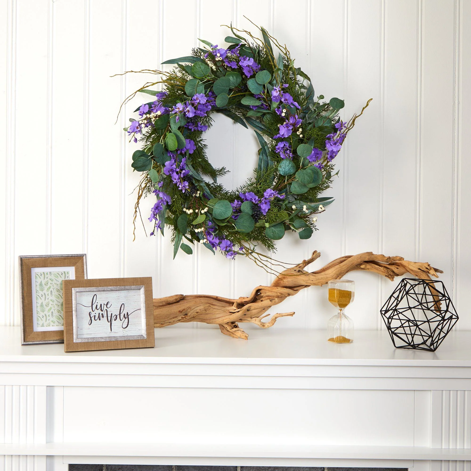 24” Eucalyptus, Dancing Lady Orchid and Mixed Greens Artificial Wreath - Image 10