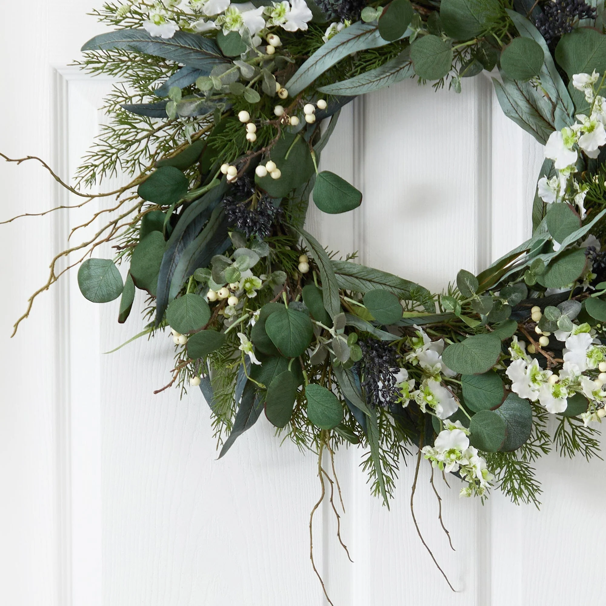 24” Eucalyptus, Dancing Lady Orchid and Mixed Greens Artificial Wreath - Image 2