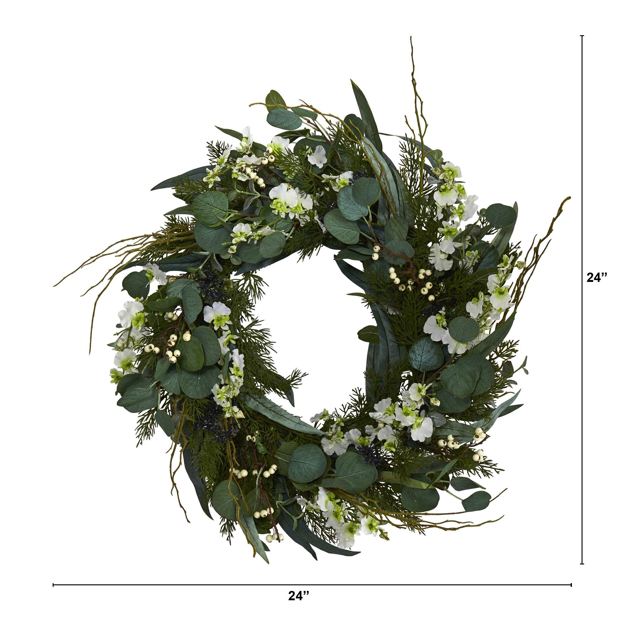 24” Eucalyptus, Dancing Lady Orchid and Mixed Greens Artificial Wreath - Image 3