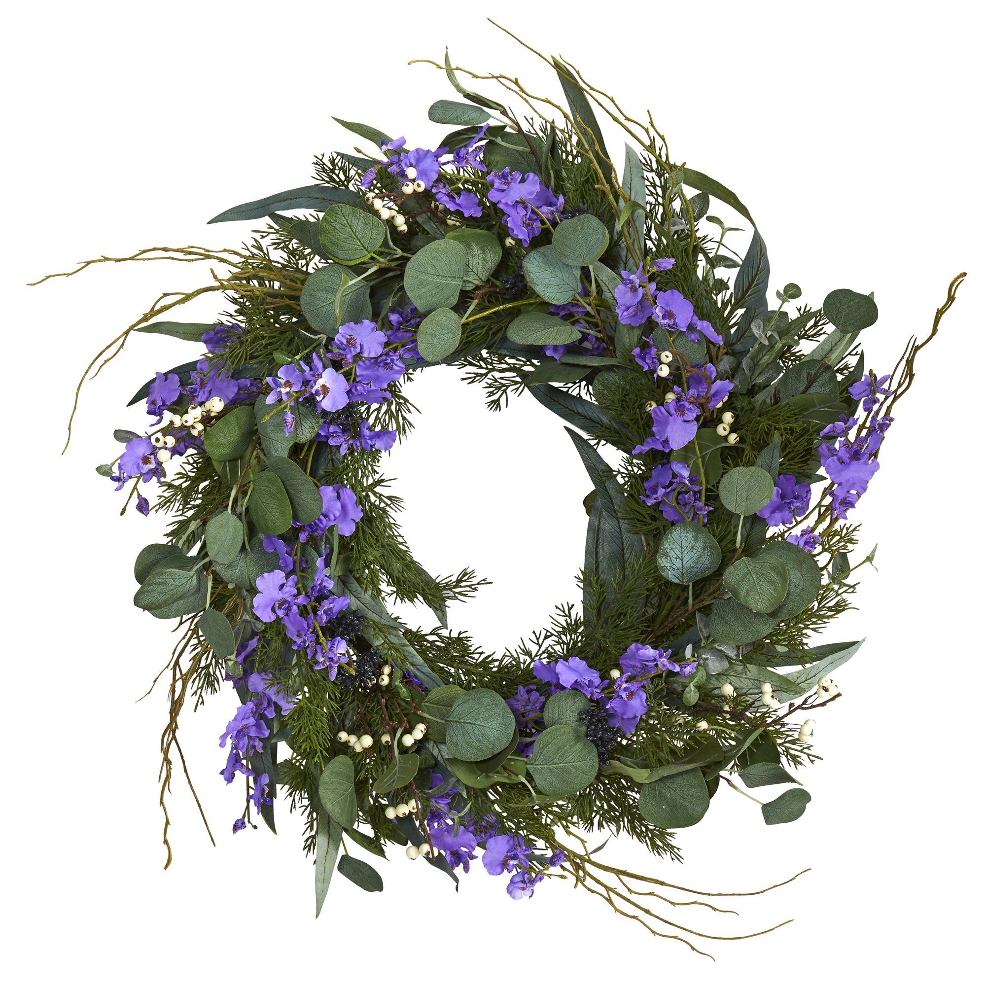 24” Eucalyptus, Dancing Lady Orchid and Mixed Greens Artificial Wreath - Image 4