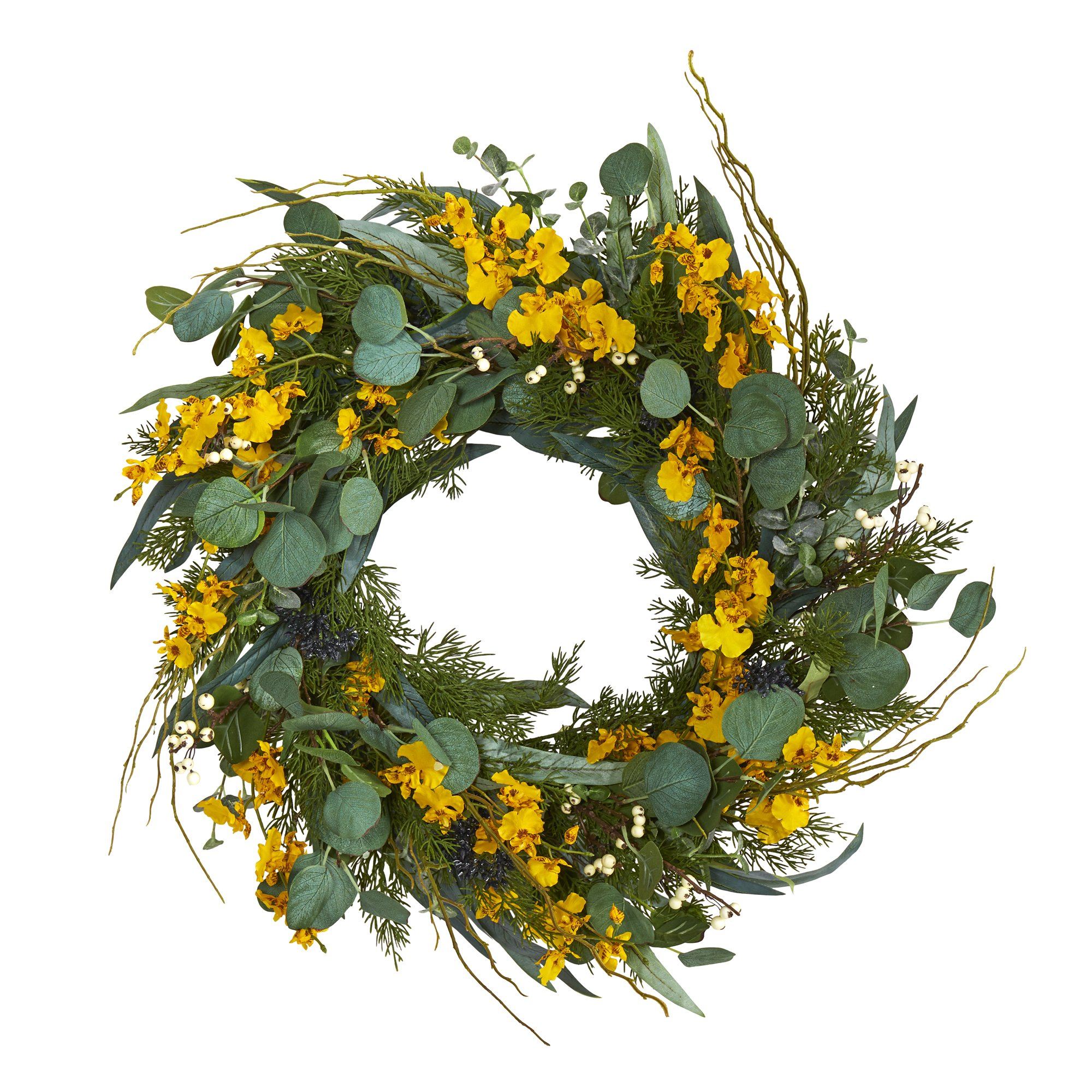 24” Eucalyptus, Dancing Lady Orchid and Mixed Greens Artificial Wreath - Image 6