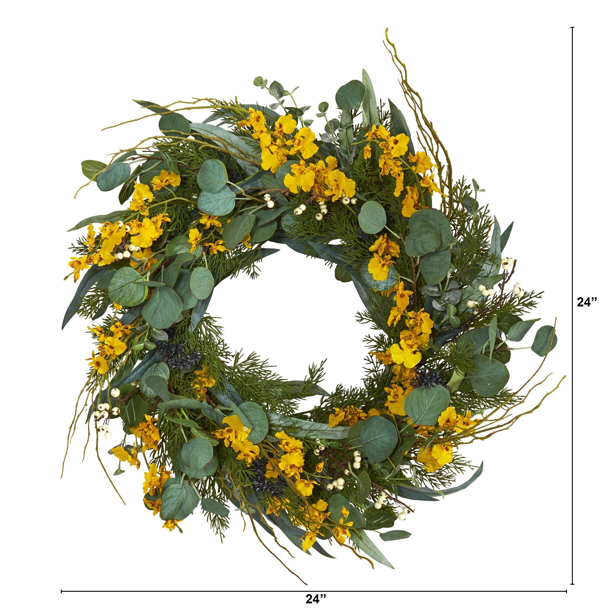 24” Eucalyptus, Dancing Lady Orchid and Mixed Greens Artificial Wreath - Image 7