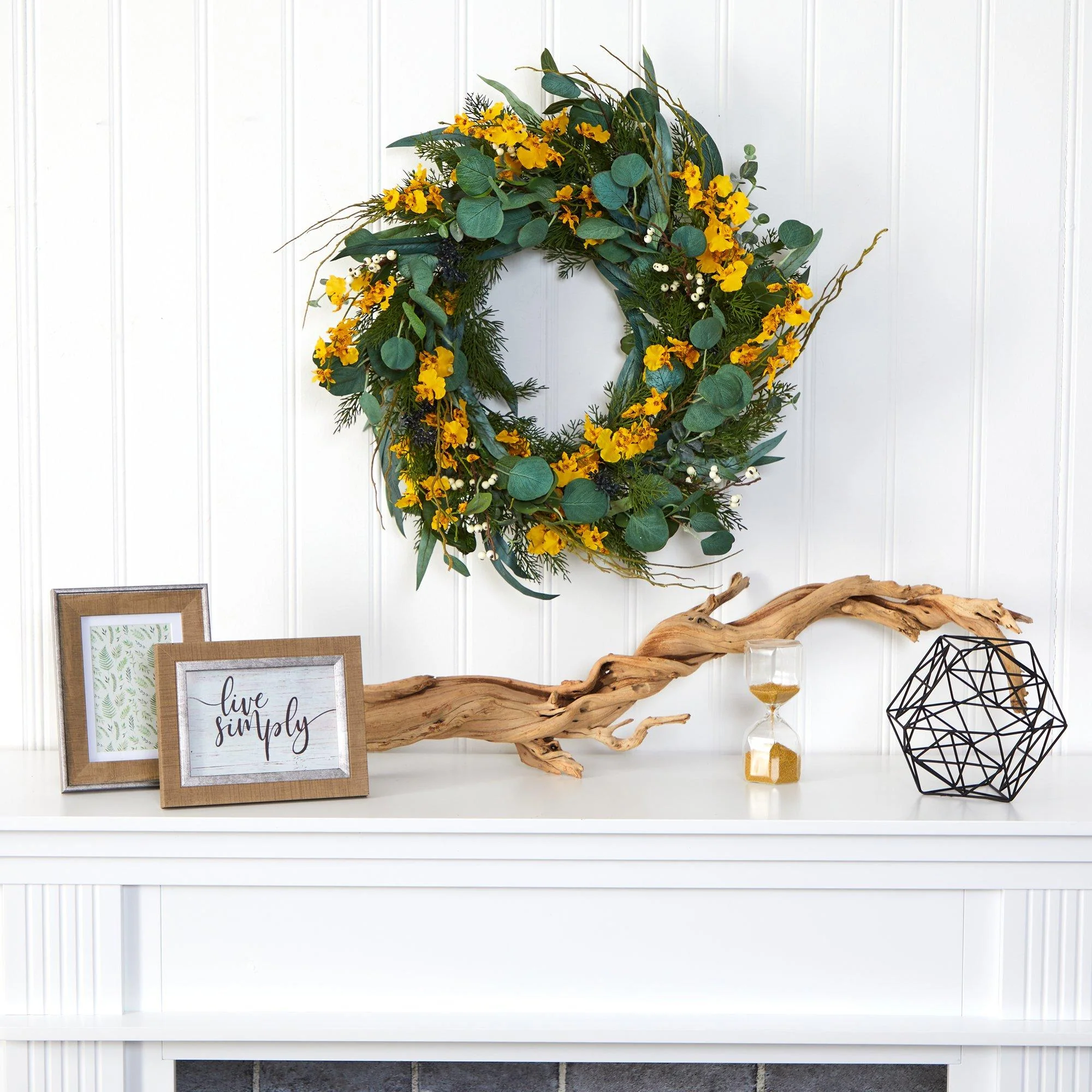 24” Eucalyptus, Dancing Lady Orchid and Mixed Greens Artificial Wreath - Image 8