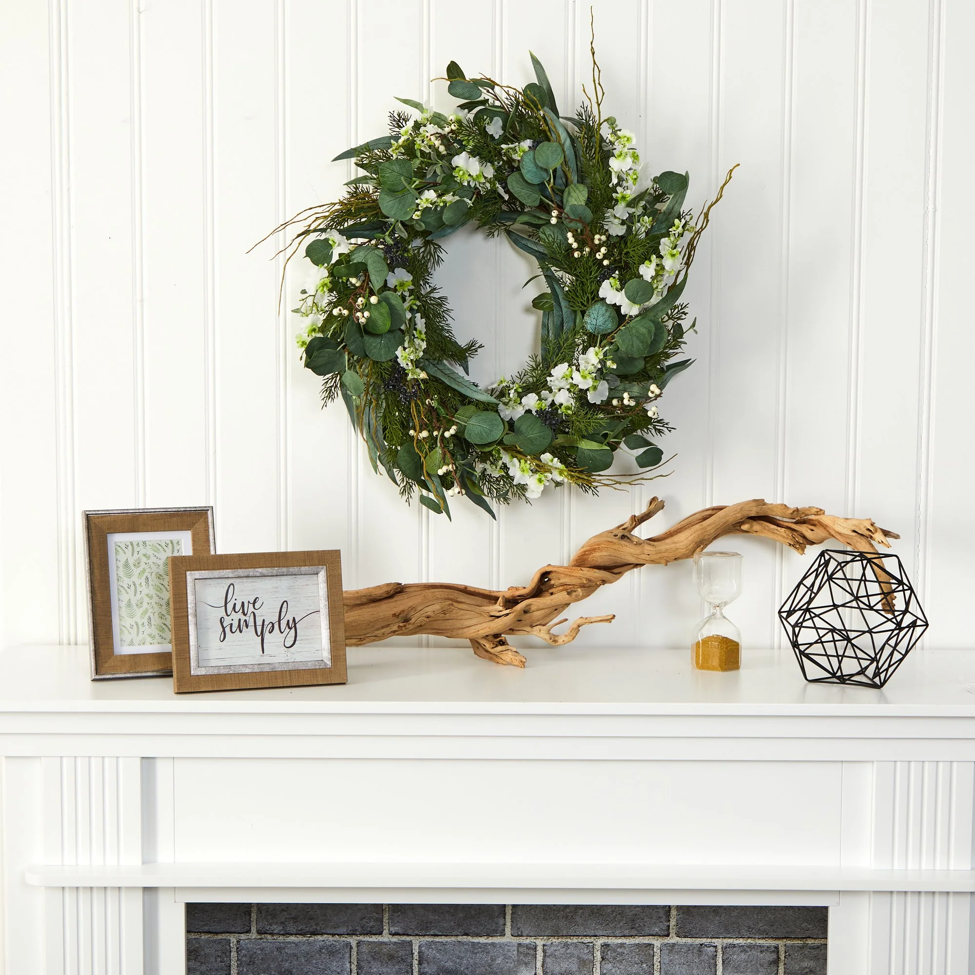 24” Eucalyptus, Dancing Lady Orchid and Mixed Greens Artificial Wreath - Image 9
