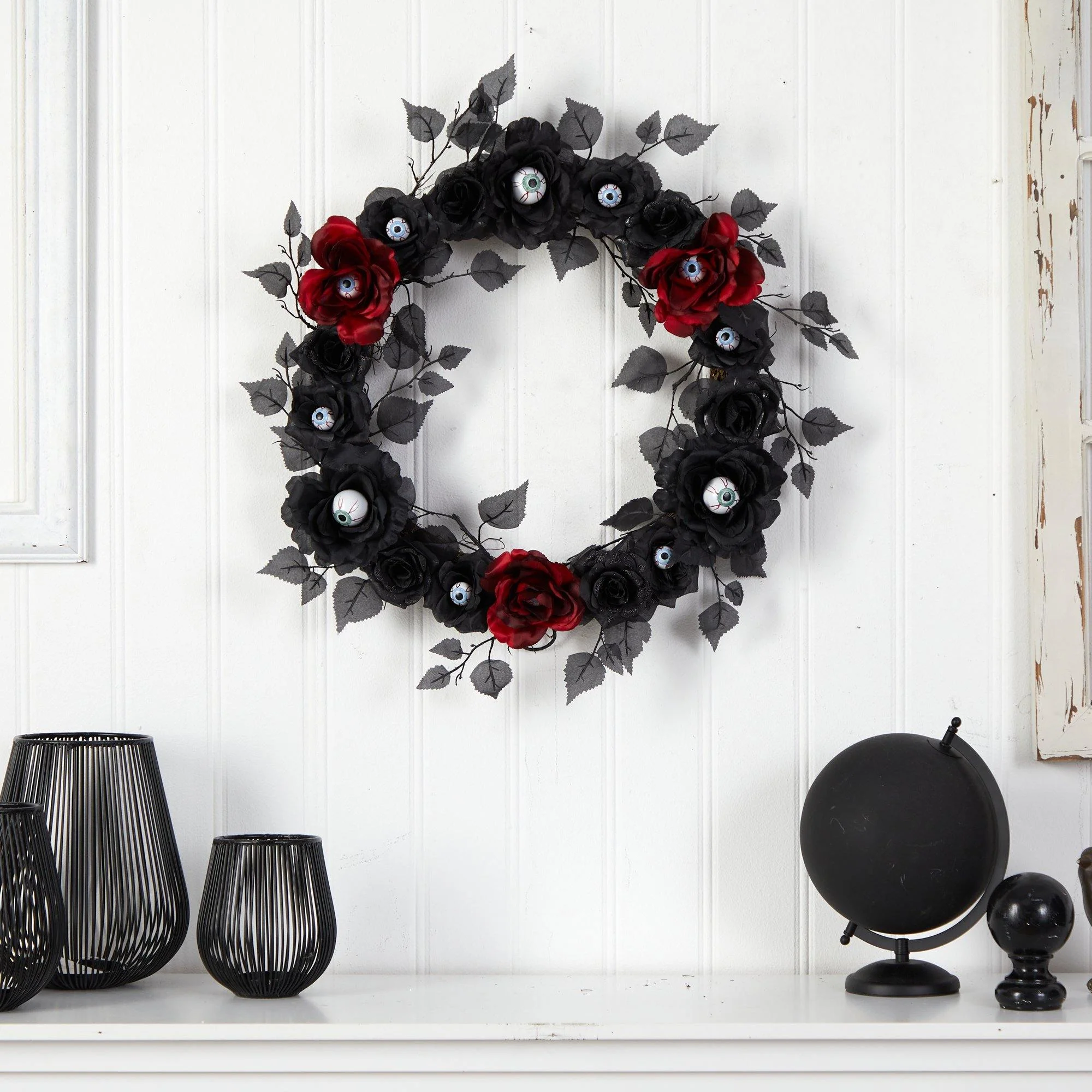 24” Eyeball Rose Halloween Artificial Wreath - Image 4