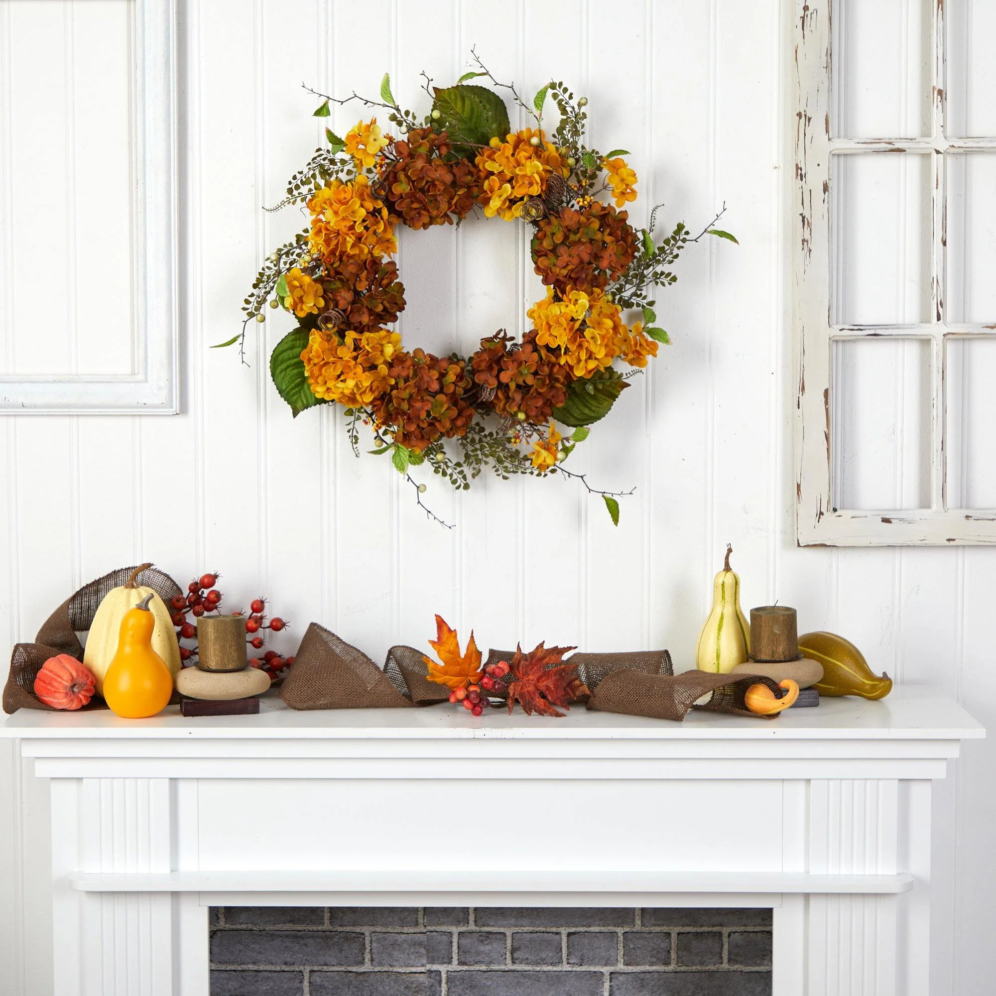 24” Fall Hydrangea Artificial Autumn Wreath - Image 3