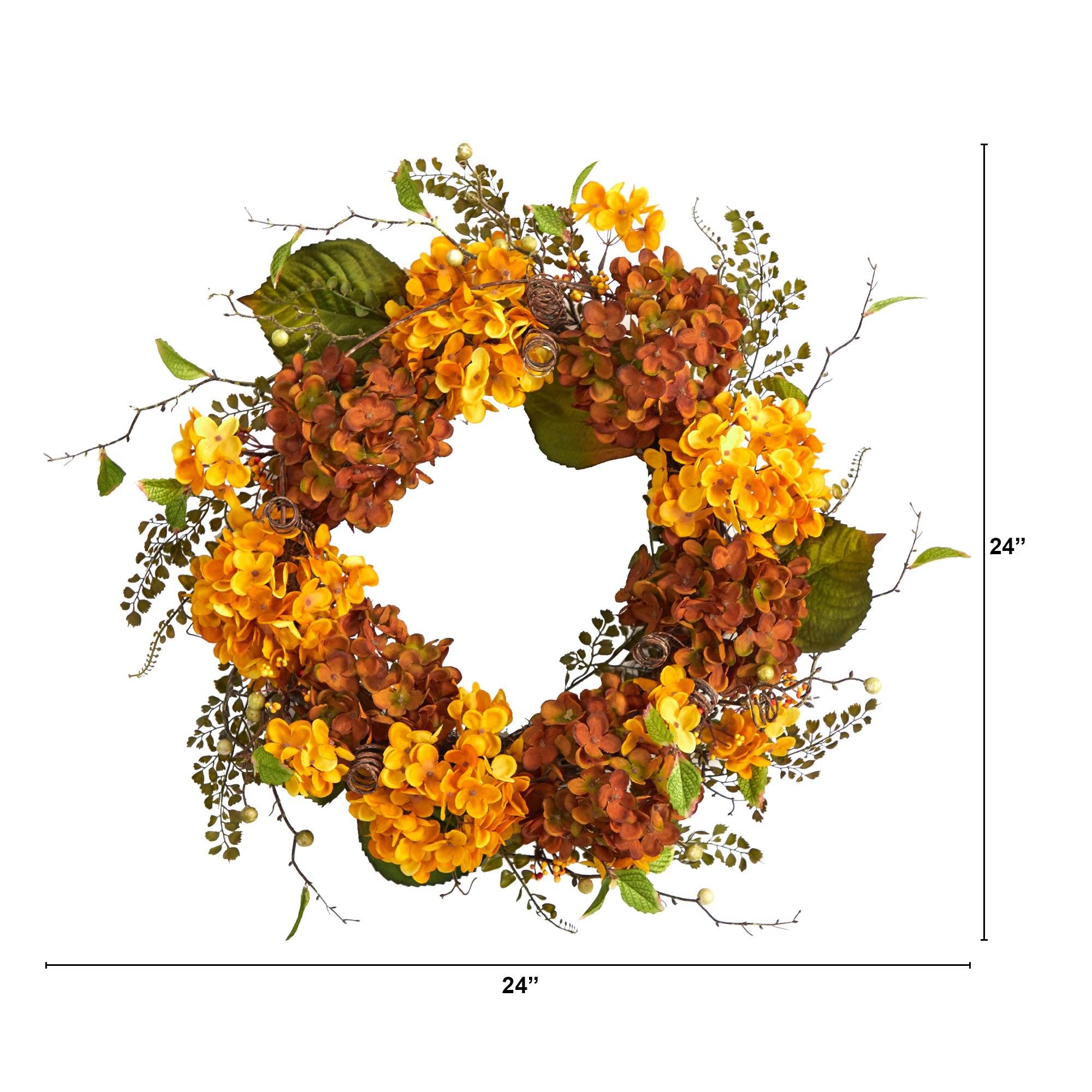 24” Fall Hydrangea Artificial Autumn Wreath - Image 4