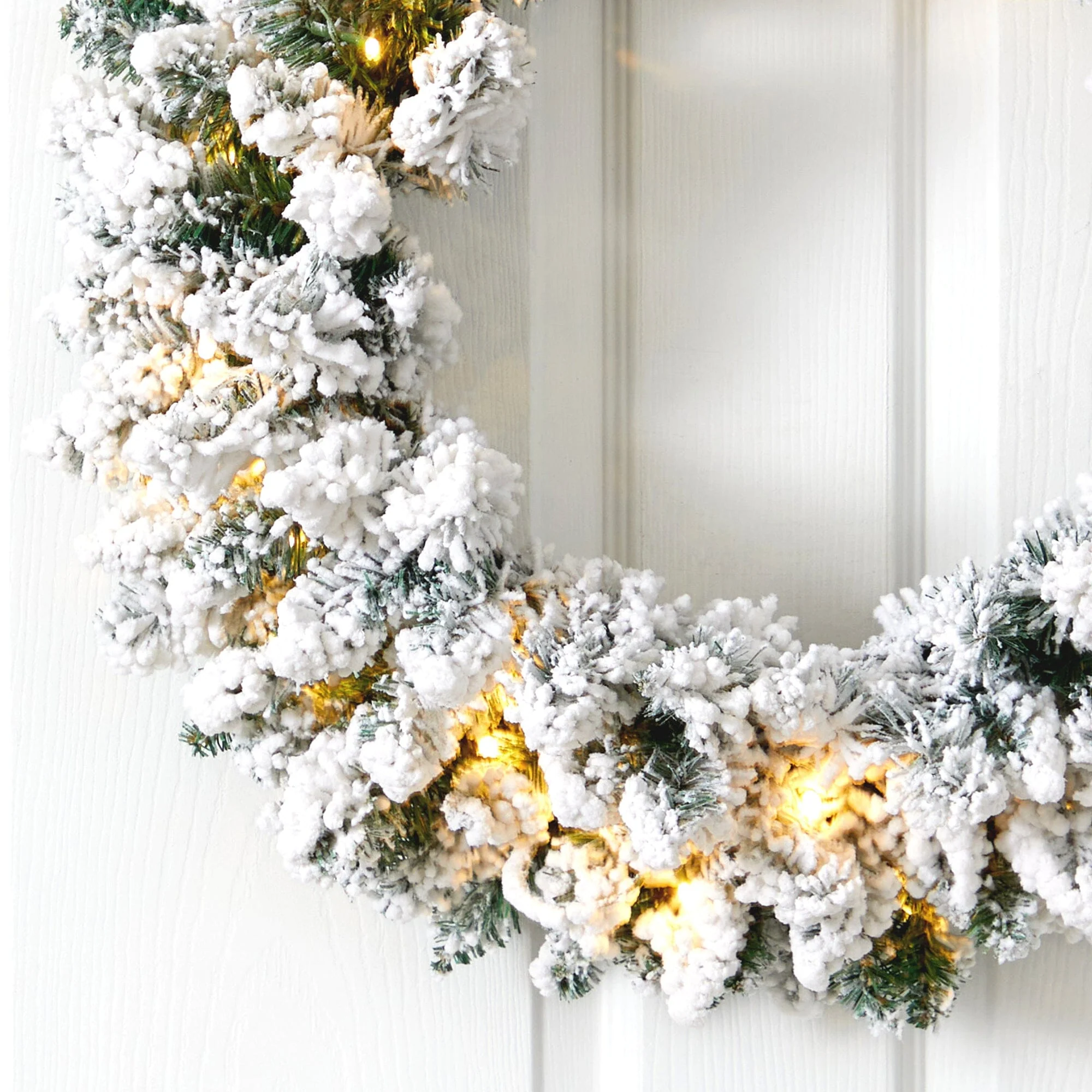 24” Flocked Artificial Christmas Wreath with 160 Bendable Branches and 35 Warm White LED Lights - Image 2