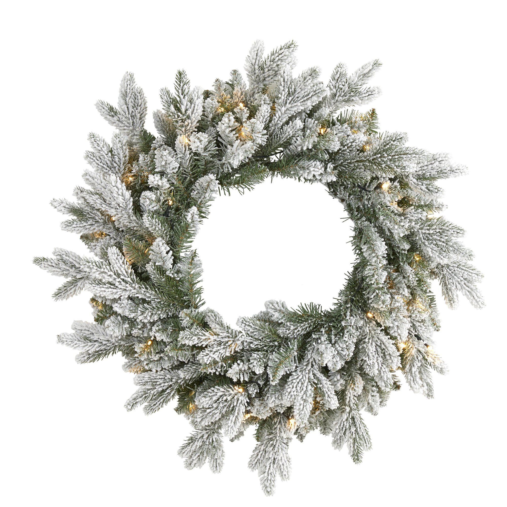 24” Flocked Artificial Christmas Wreath with 50 LED Lights - Image 6