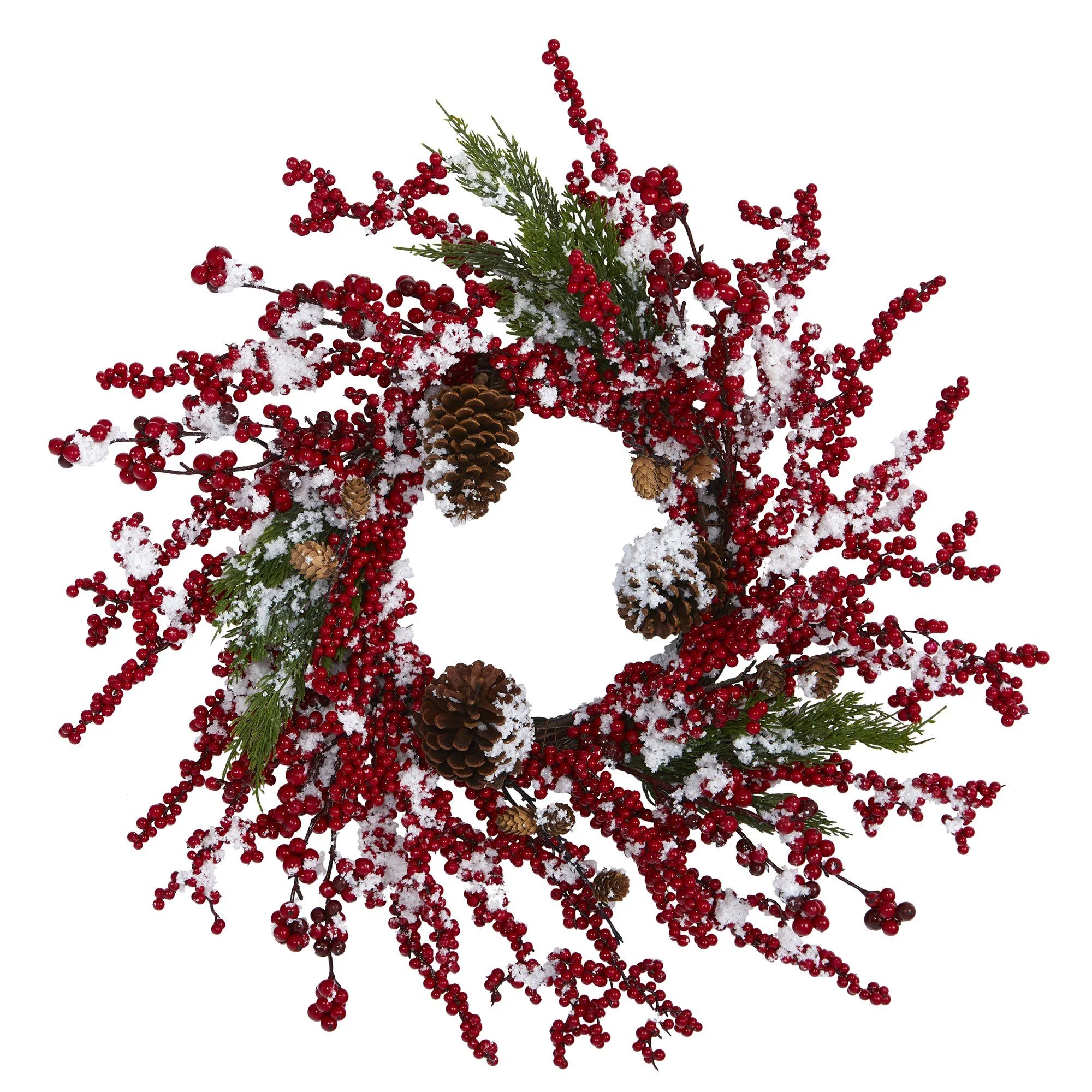 24” Frosted Cypress Artificial Wreath with 
Berries and Pine Cones - Image 5