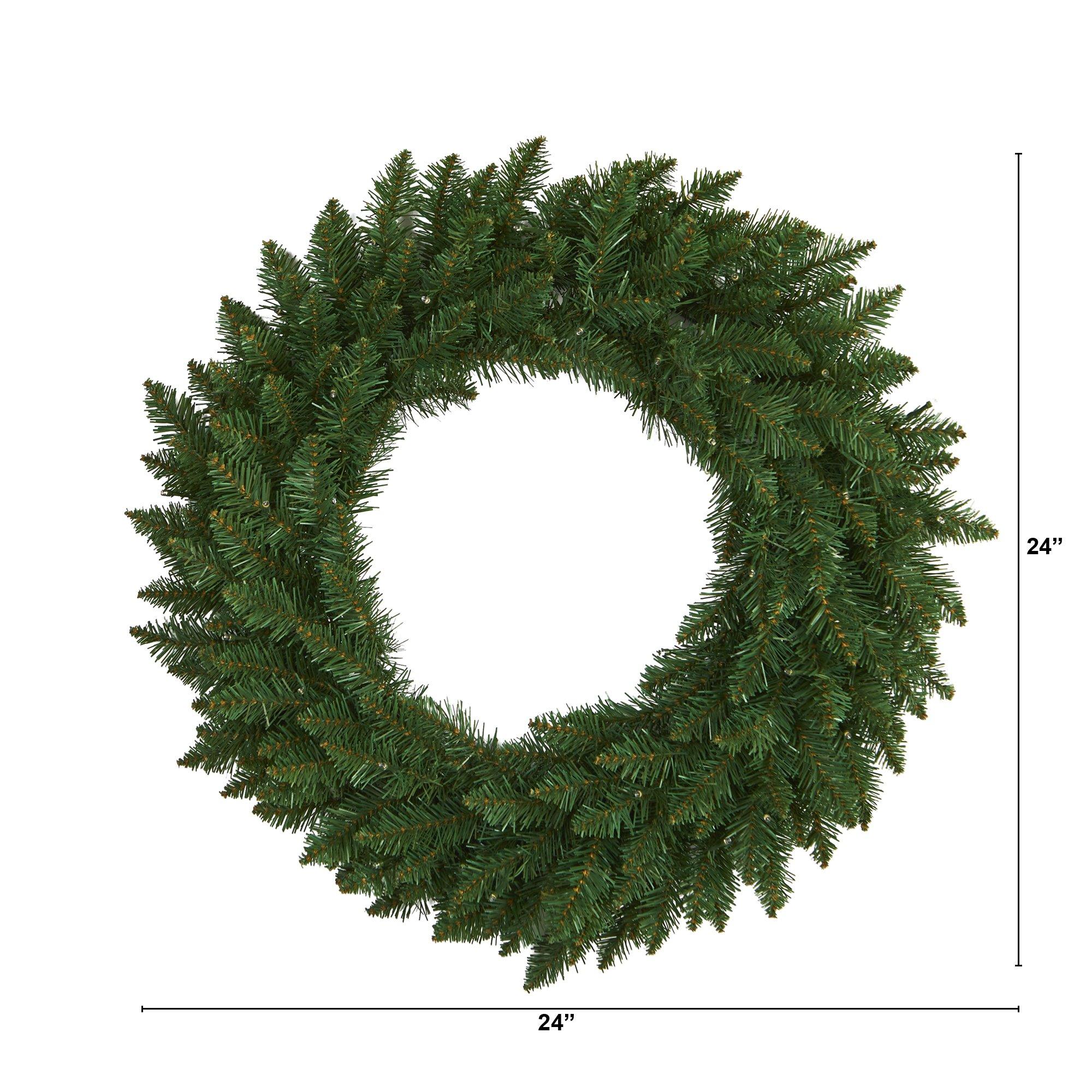 24” Green Pine Artificial Christmas Wreath with 35 Clear LED Lights - Image 3