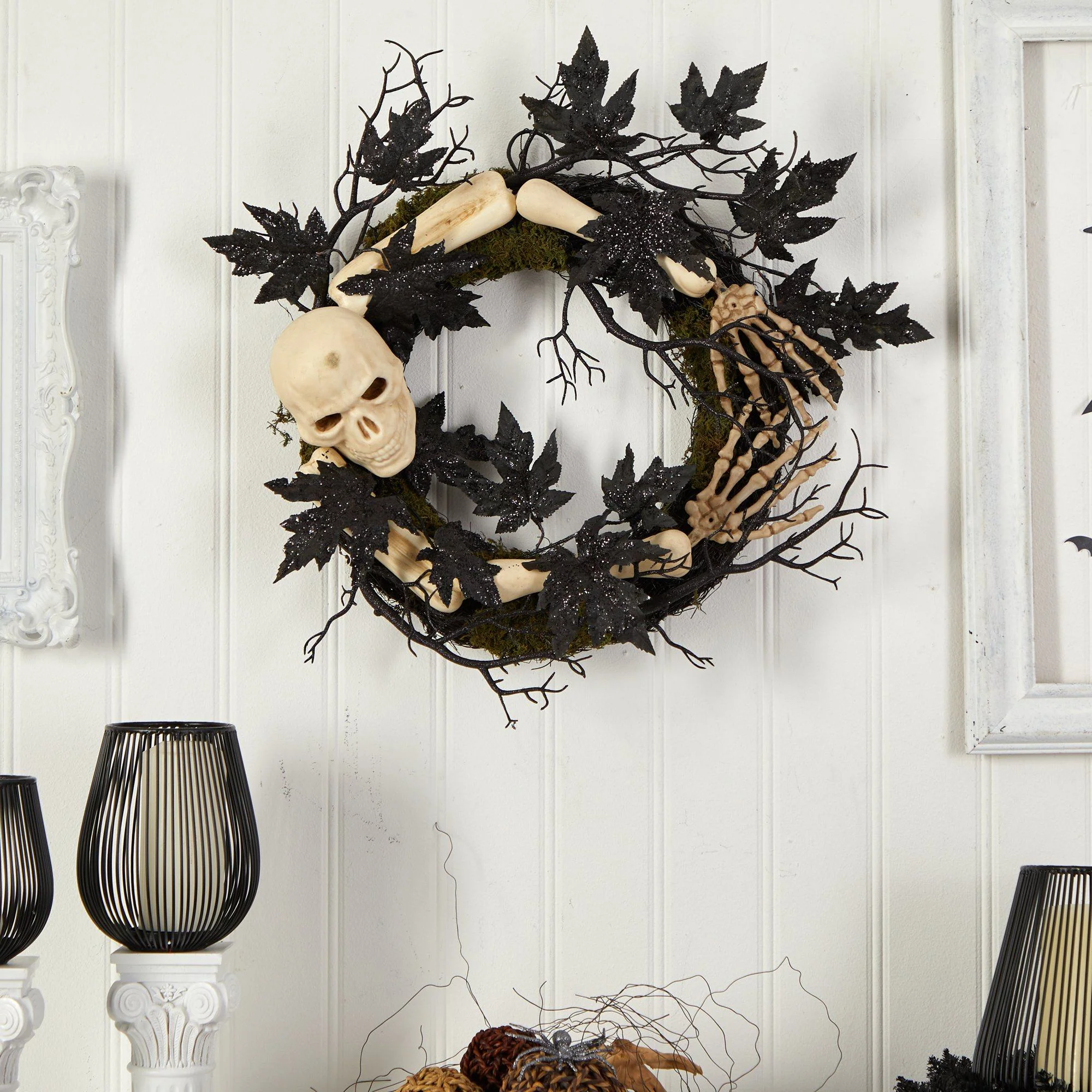 24" Halloween Skull and Bones Wreath - Image 4