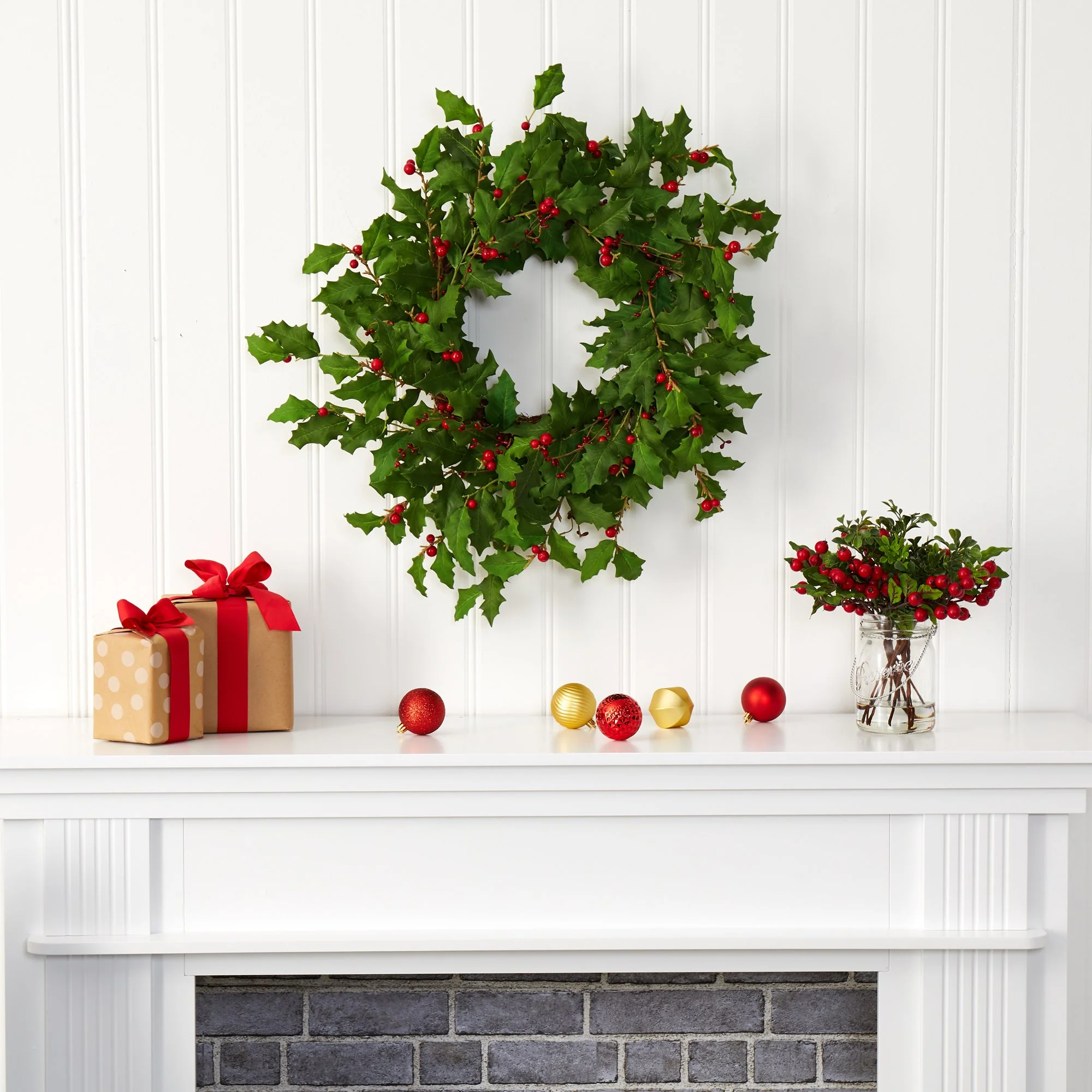 24” Holly Berry Artificial Wreath - Image 3