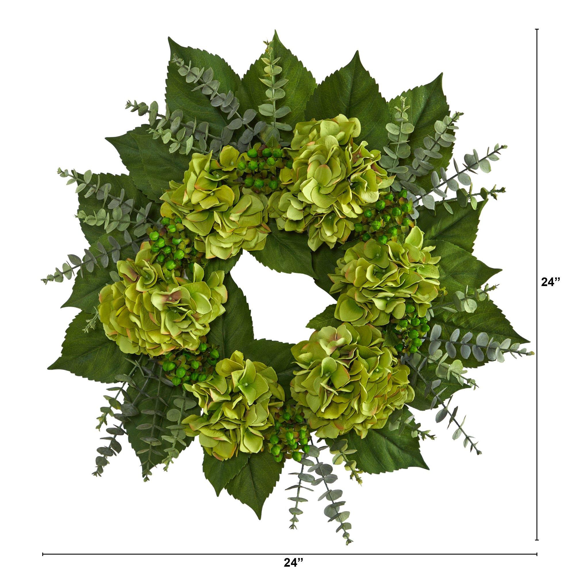 24” Hydrangea and Eucalyptus Artificial Wreath - Image 2