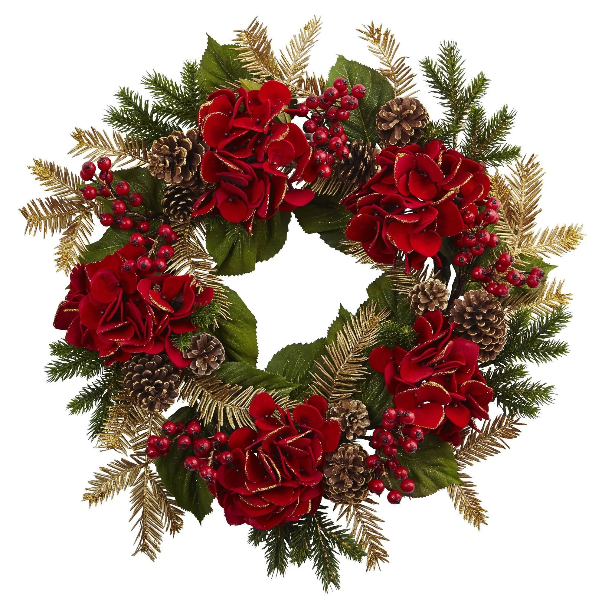 24” Artificial Hydrangea & Pine Wreath - Image 3
