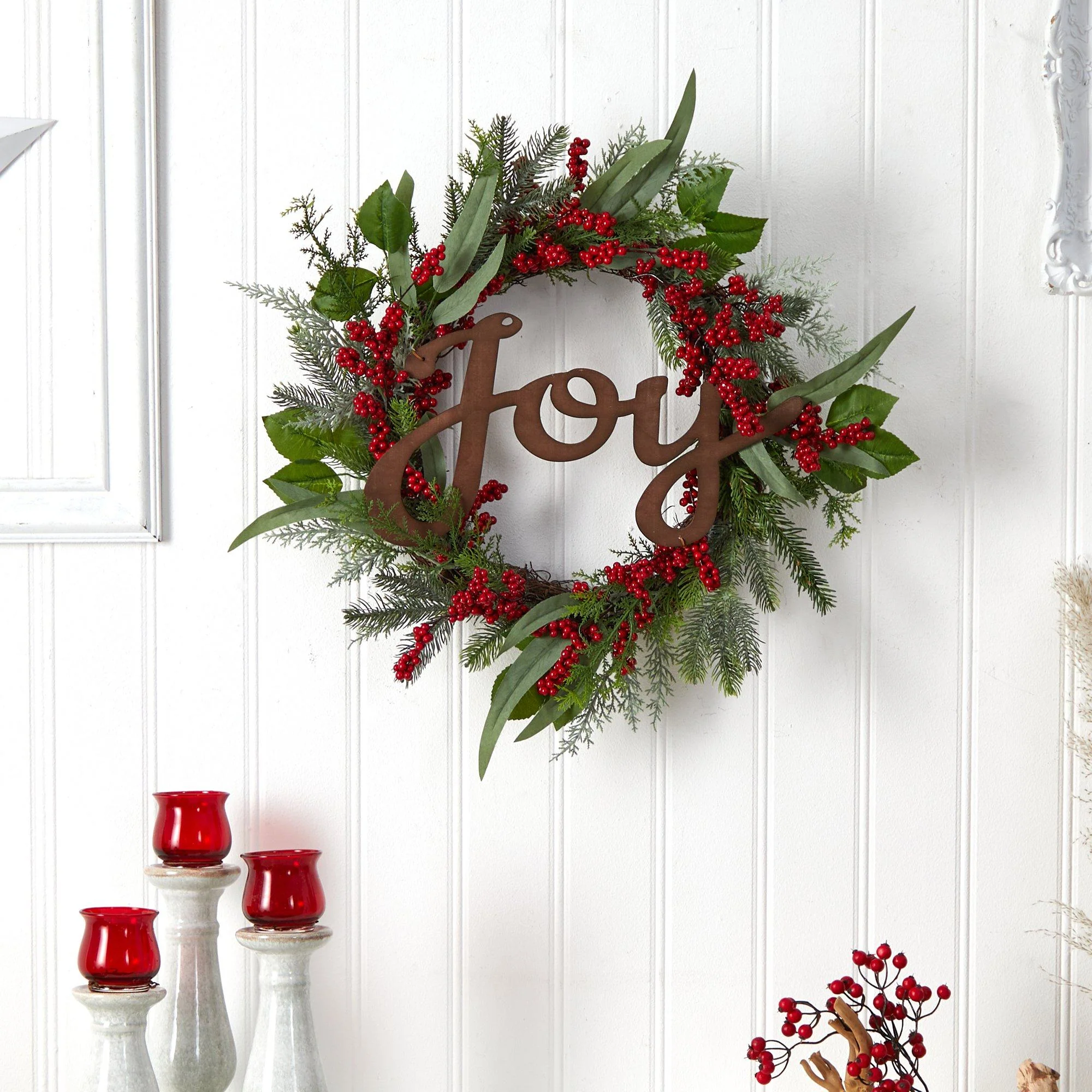 24” Joy and Berries Artificial Christmas Wreath - Image 4