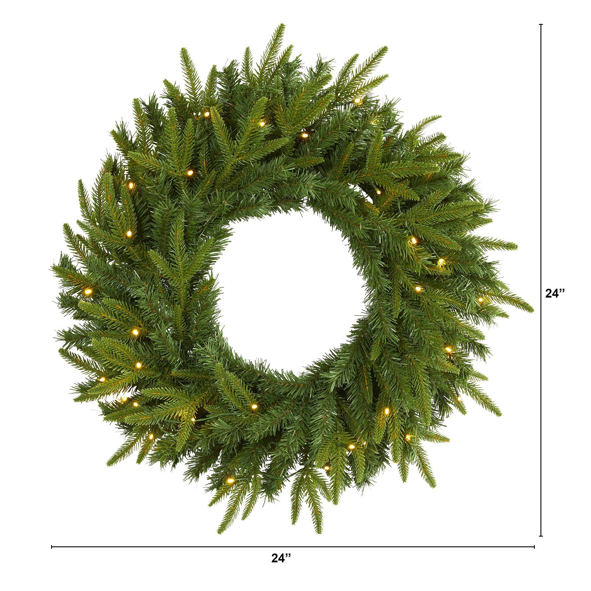 24” Long Pine Artificial Christmas Wreath with 35 Clear LED Lights - Image 3