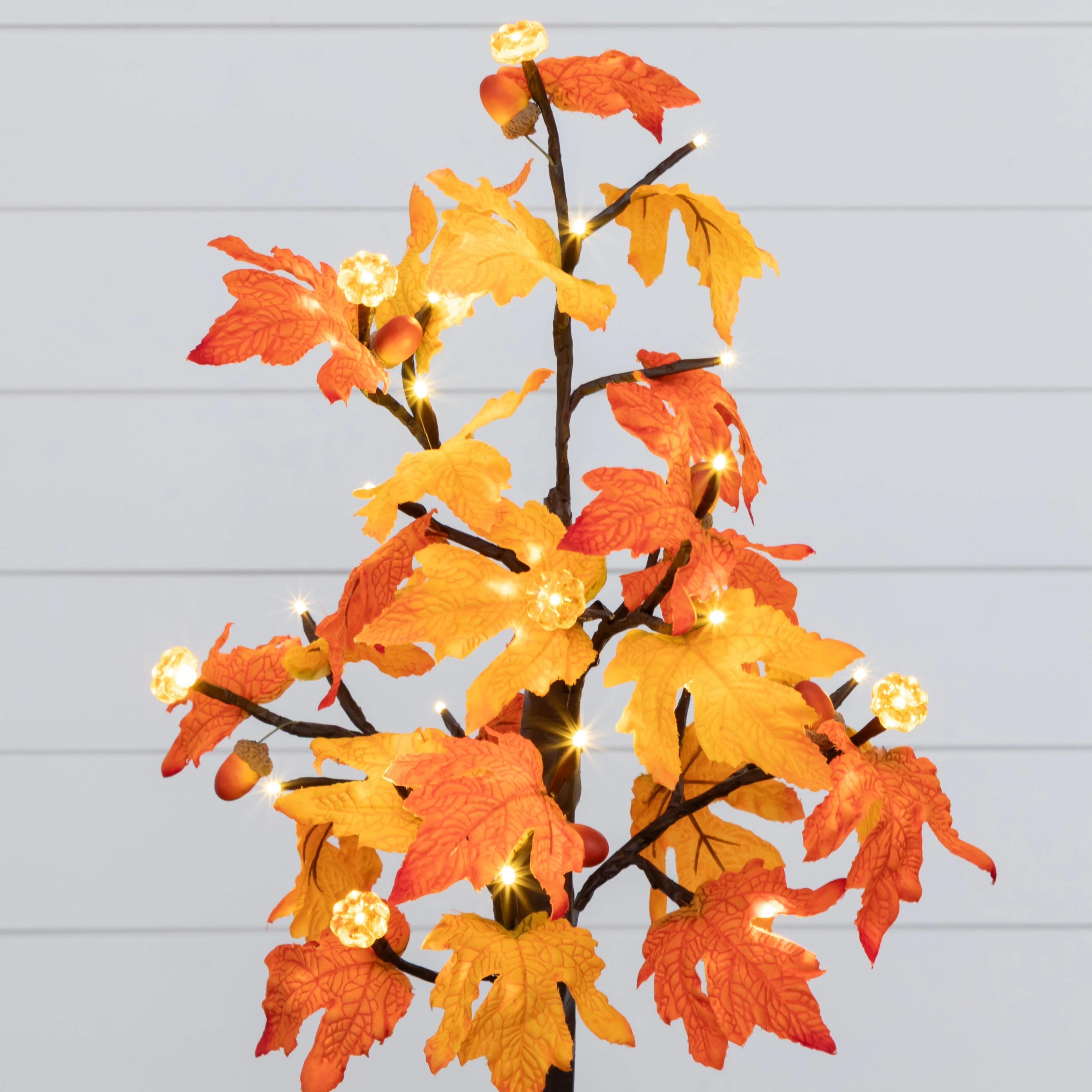 2' Pre-Lit Autumn Maple Artificial Fall Tree with 24 Warm White LED & Pumpkin Shaped Lights with Detachable Base - Image 2
