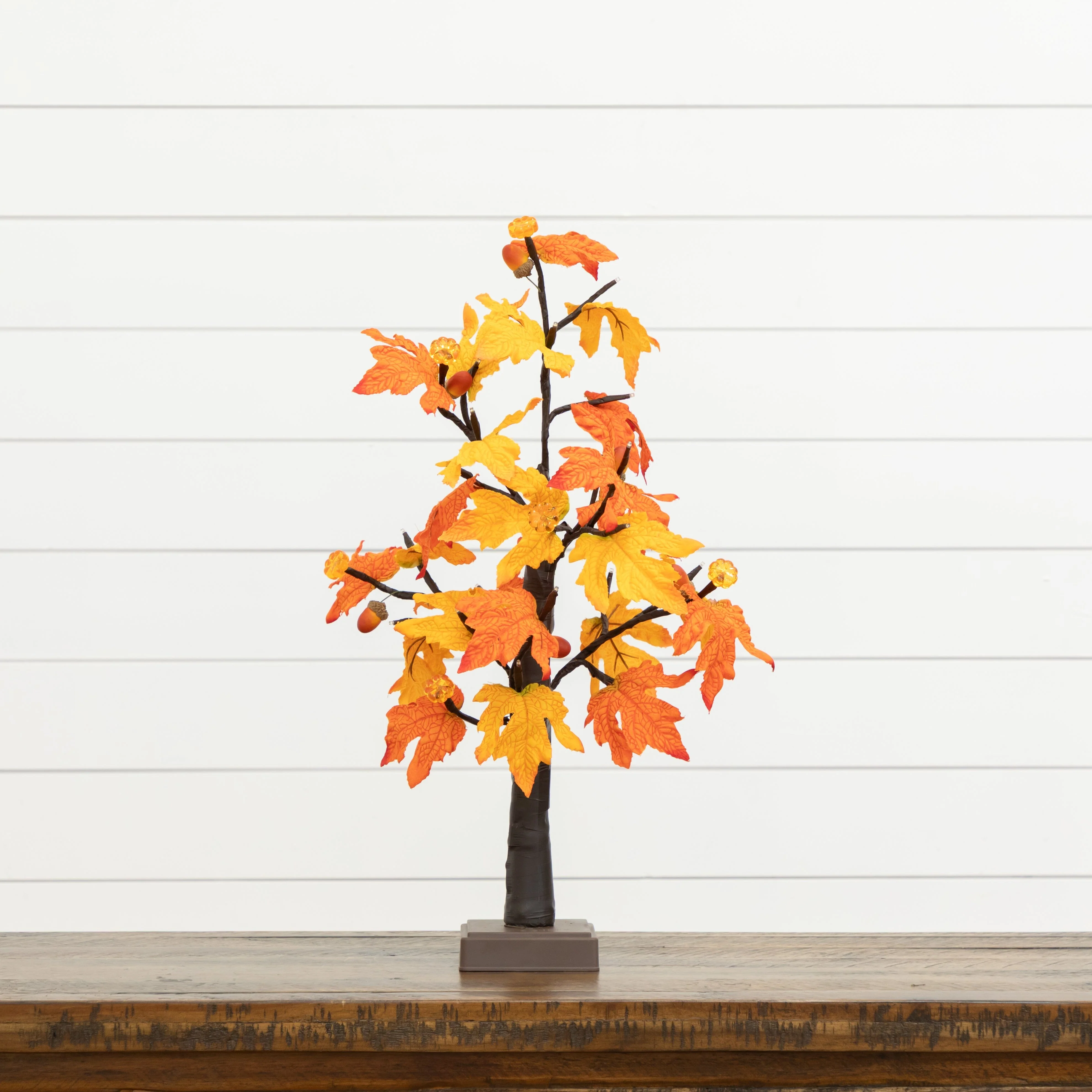 2' Pre-Lit Autumn Maple Artificial Fall Tree with 24 Warm White LED & Pumpkin Shaped Lights with Detachable Base - Image 4