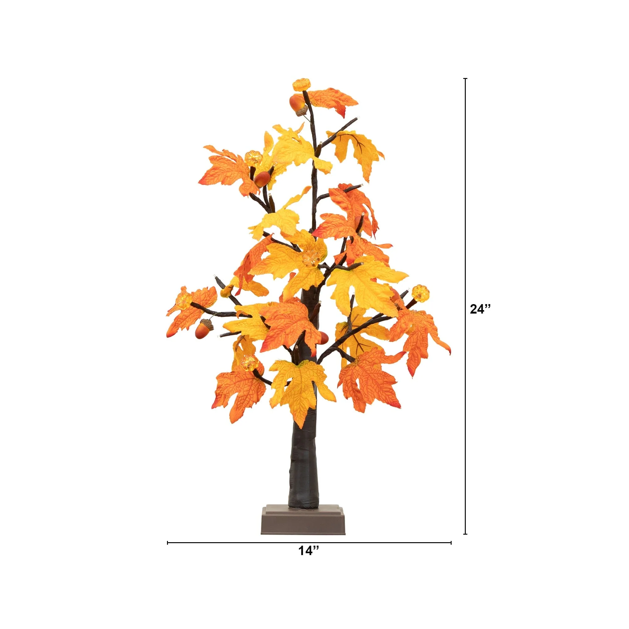 2' Pre-Lit Autumn Maple Artificial Fall Tree with 24 Warm White LED & Pumpkin Shaped Lights with Detachable Base - Image 7