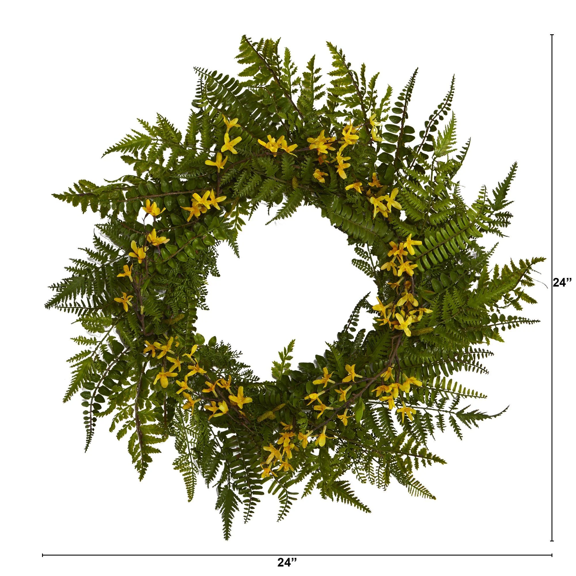 24” Mixed Fern and Forsythia Artificial Wreath - Image 2