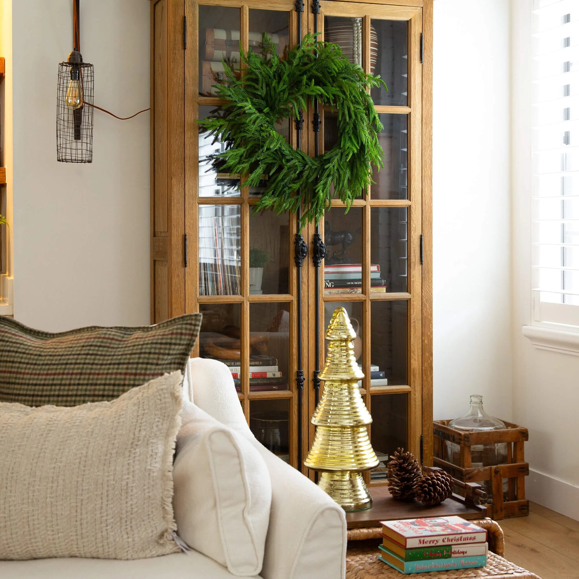 24" Artificial Real Touch Norfolk Island Pine Wreath with Natural Look - Image 4