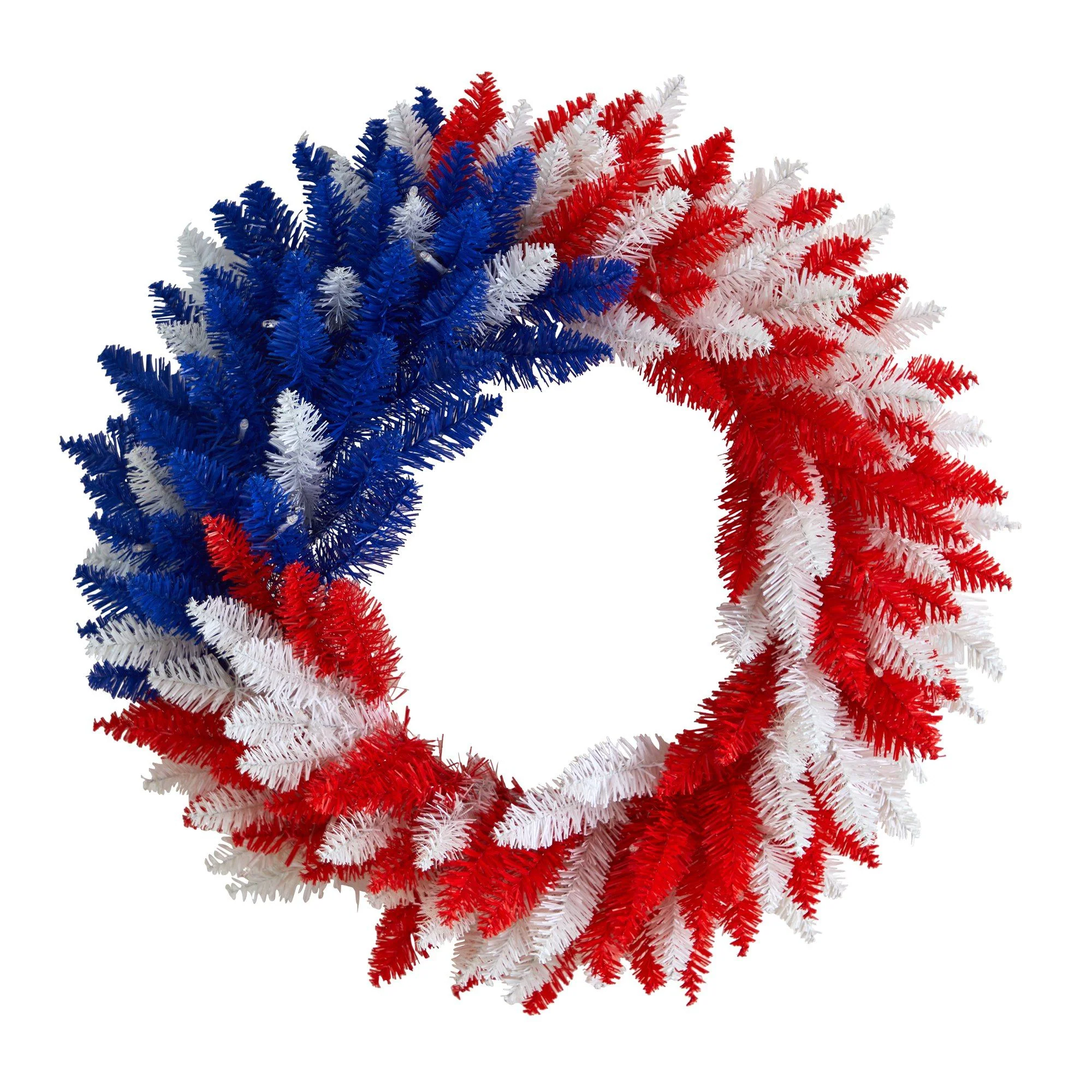 24” Patriotic Red, White and Blue “Americana” Wreath with 35 Warm LED Lights - Image 3