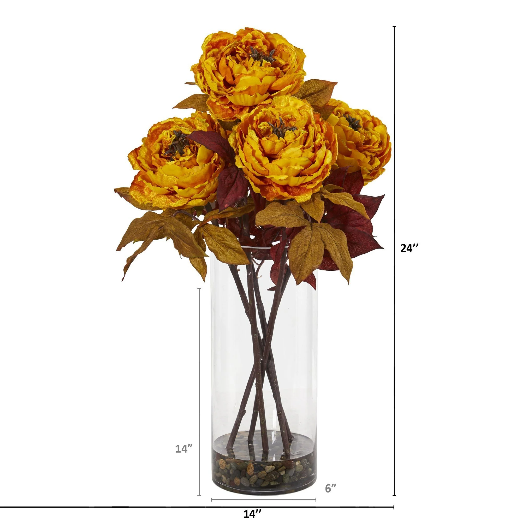 24” Peony Artificial Arrangement in Glass Vase - Image 8