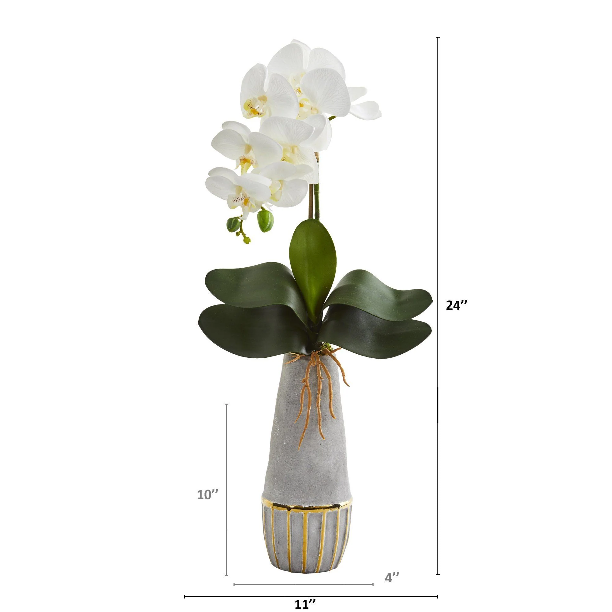 24” Phalaenopsis Orchid Artificial Arrangement in Stoneware Vase with Gold Trimming - Image 2