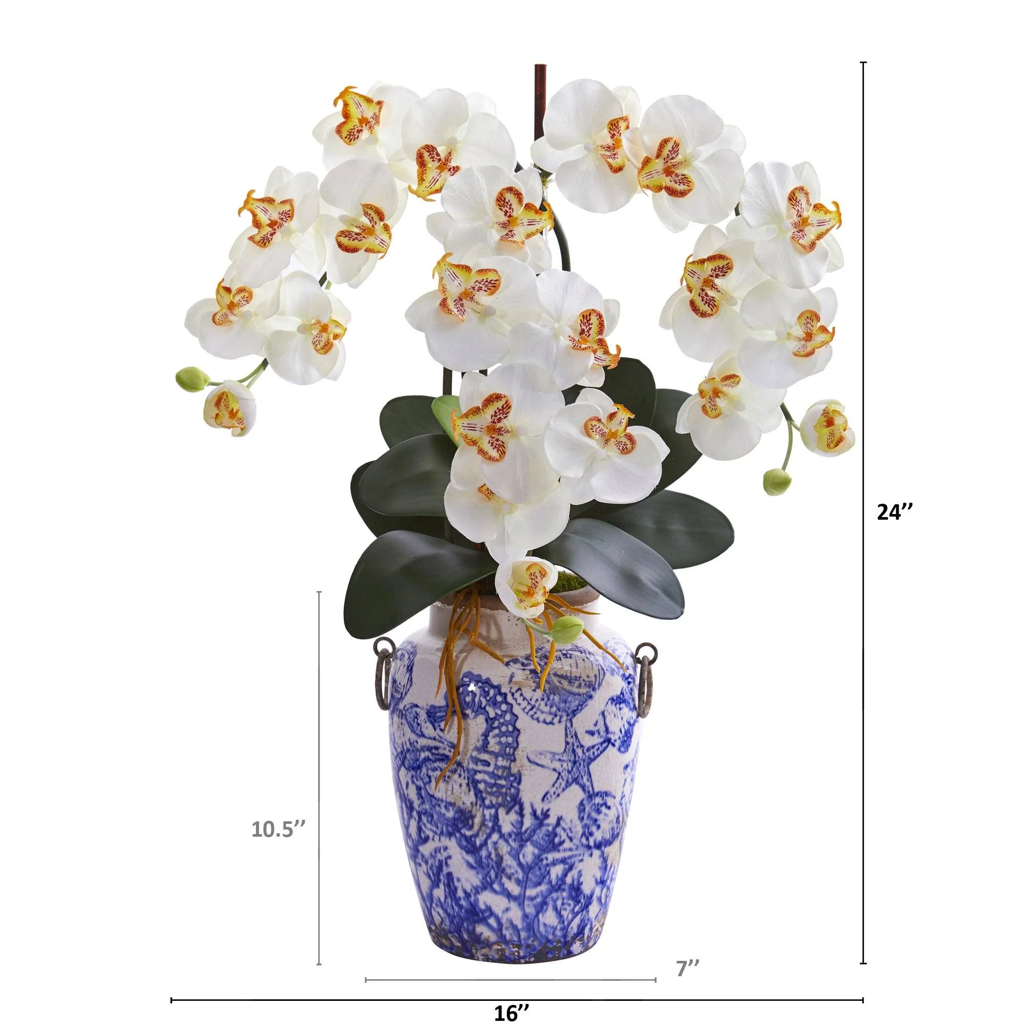 24” Phalaenopsis Orchid Artificial Arrangement in Weathered Ocean Vase - Image 2