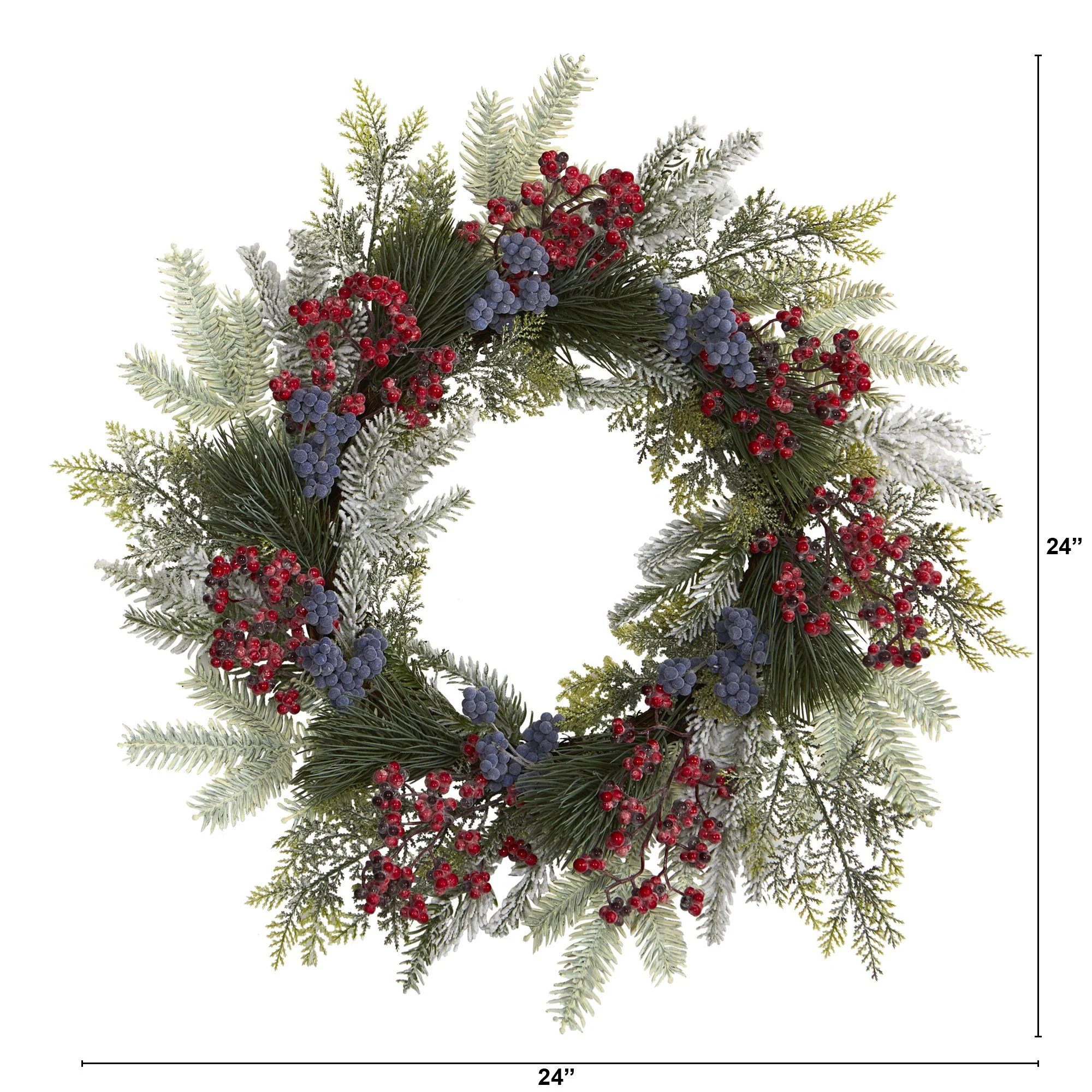 24” Pine and Cedar Artificial Wreath with Berries - Image 4