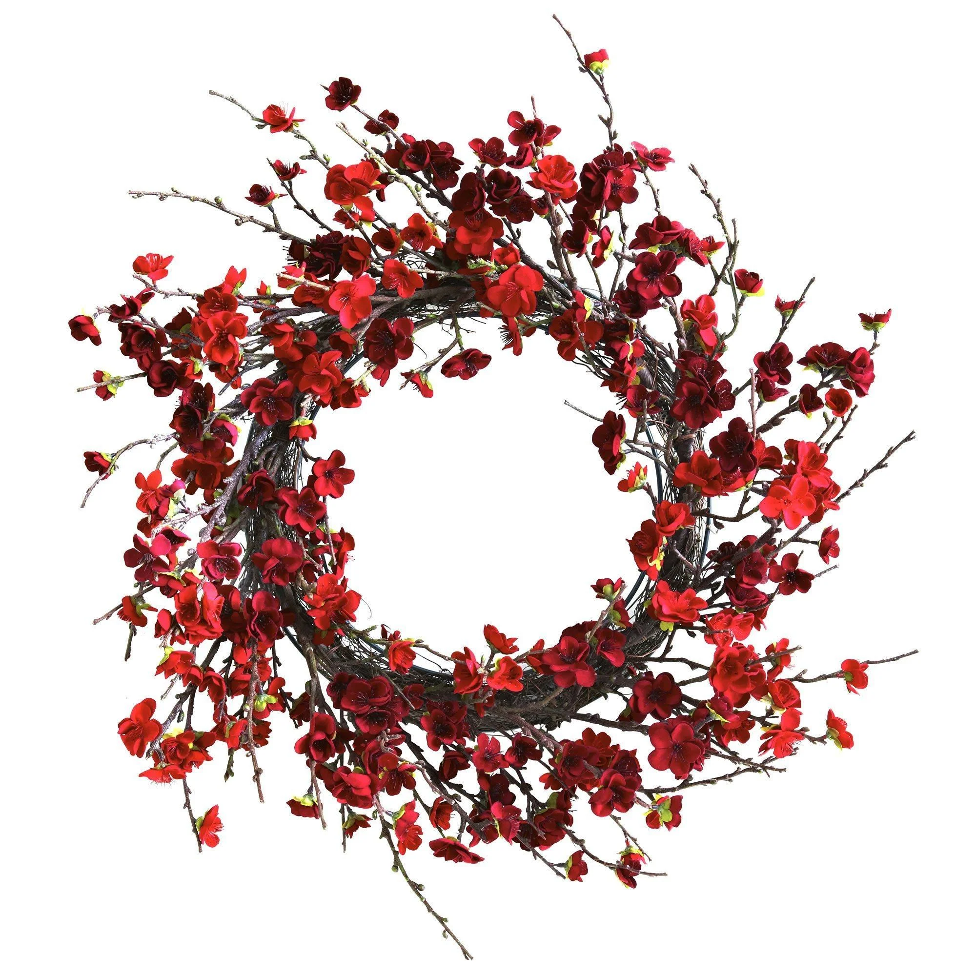 24” Artificial Red Plum Blossom Wreath - Image 3